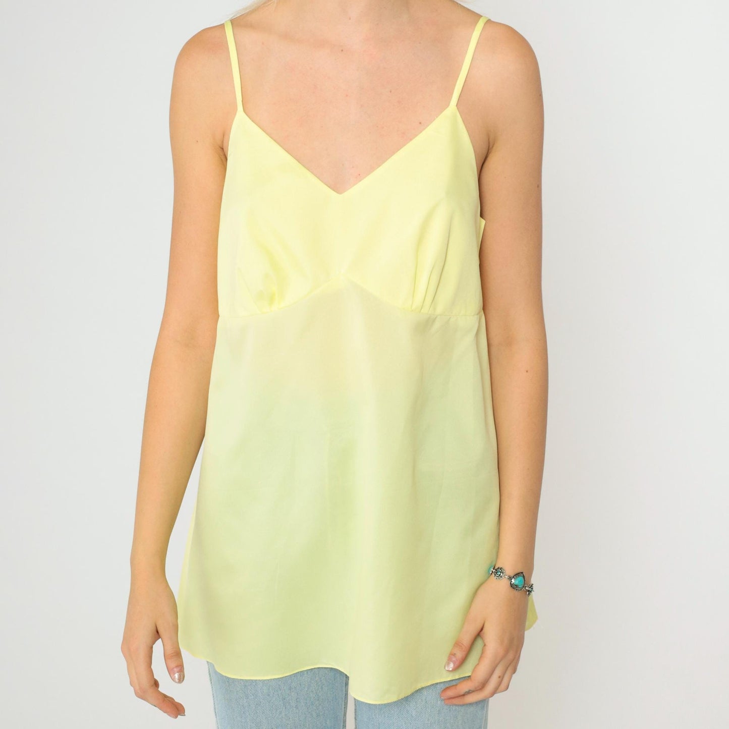 00s Yellow Babydoll Tank Top Spaghetti Strap Empire Waist Medium