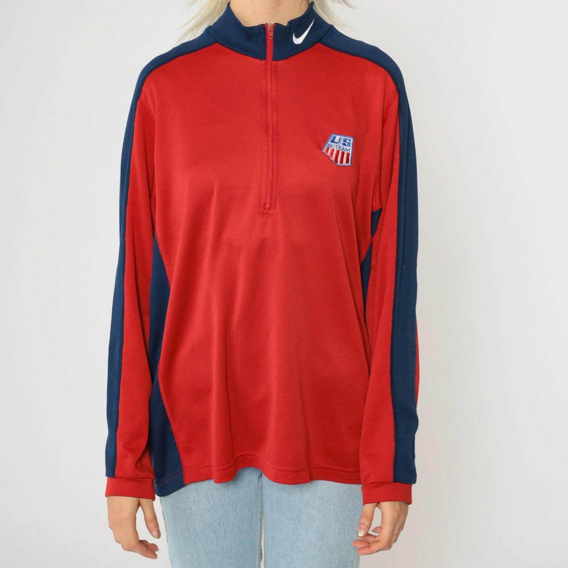 90s Nike US Ski Team Long Sleeve Quarter Zip Mock Neck Red Large