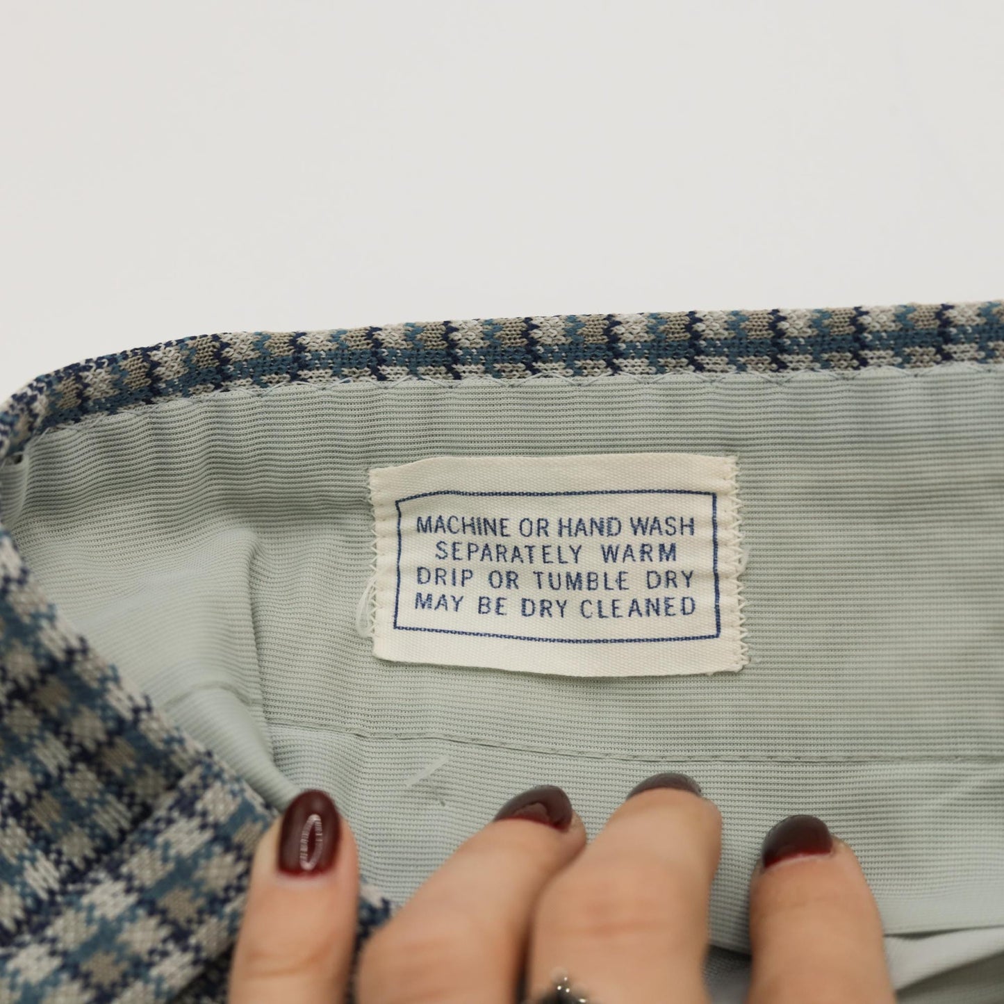 70s Checkered High-Waisted Straight Leg Trousers Grey Blue Medium