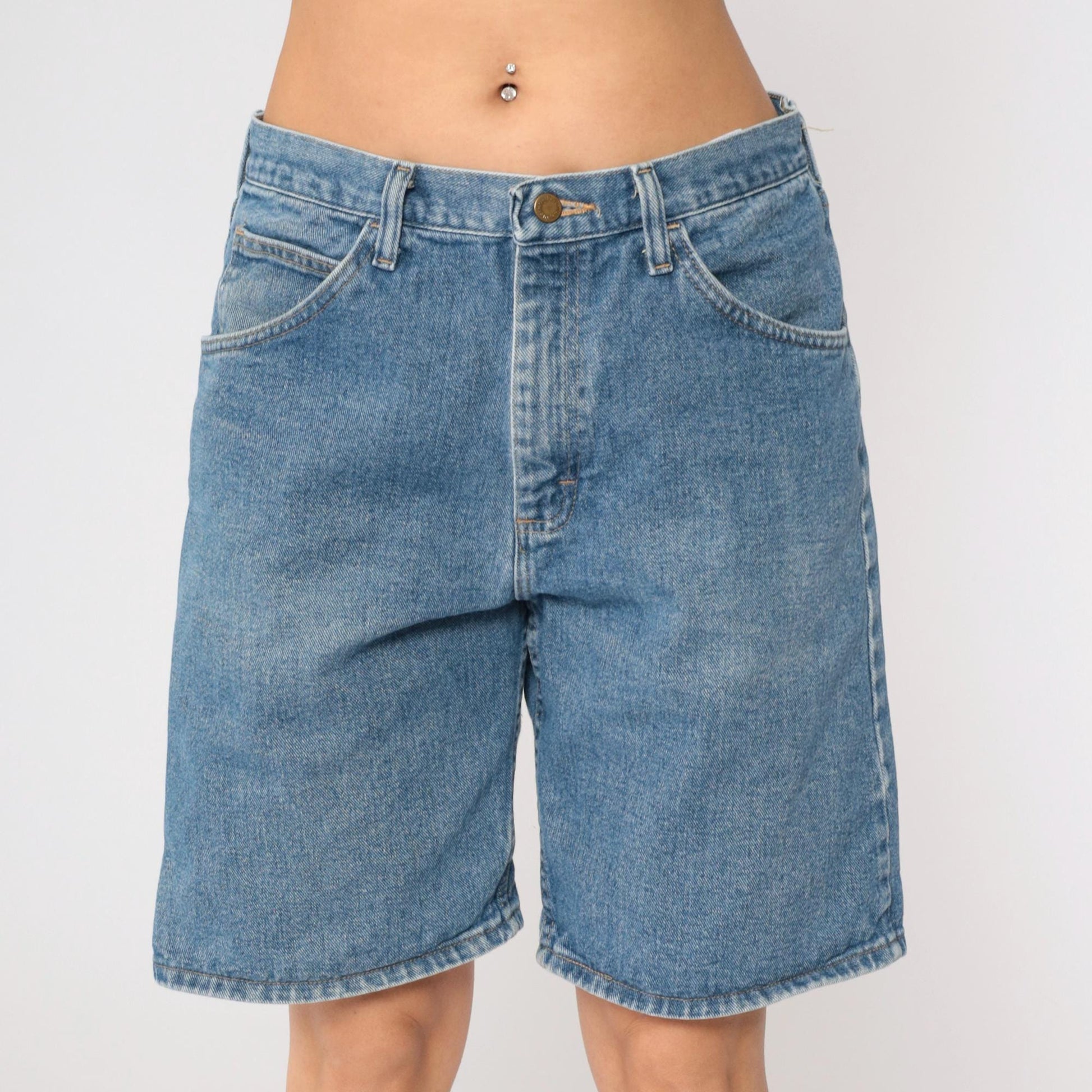 Y2K Wrangler Denim Bermuda Shorts High Waist Blue Jean Relaxed Fit Medium M