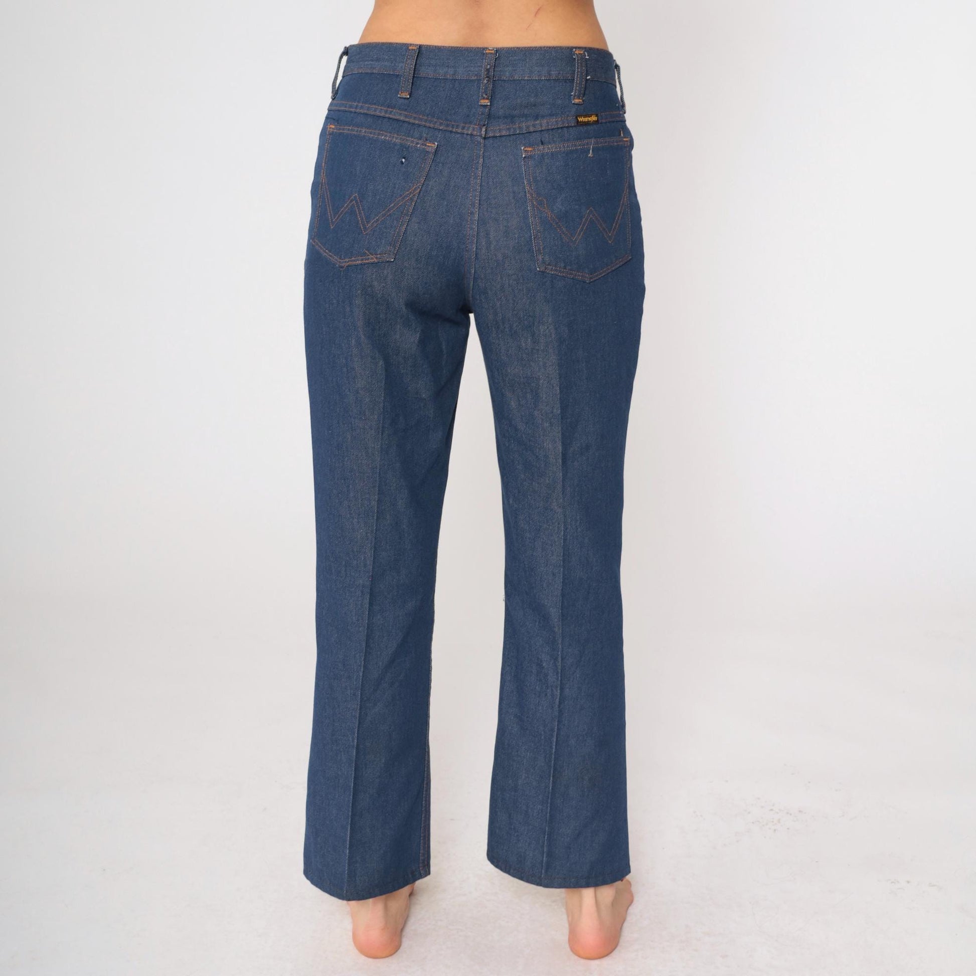 70s Wrangler Flare Jeans High Waist Dark Blue Denim Men's 32x36