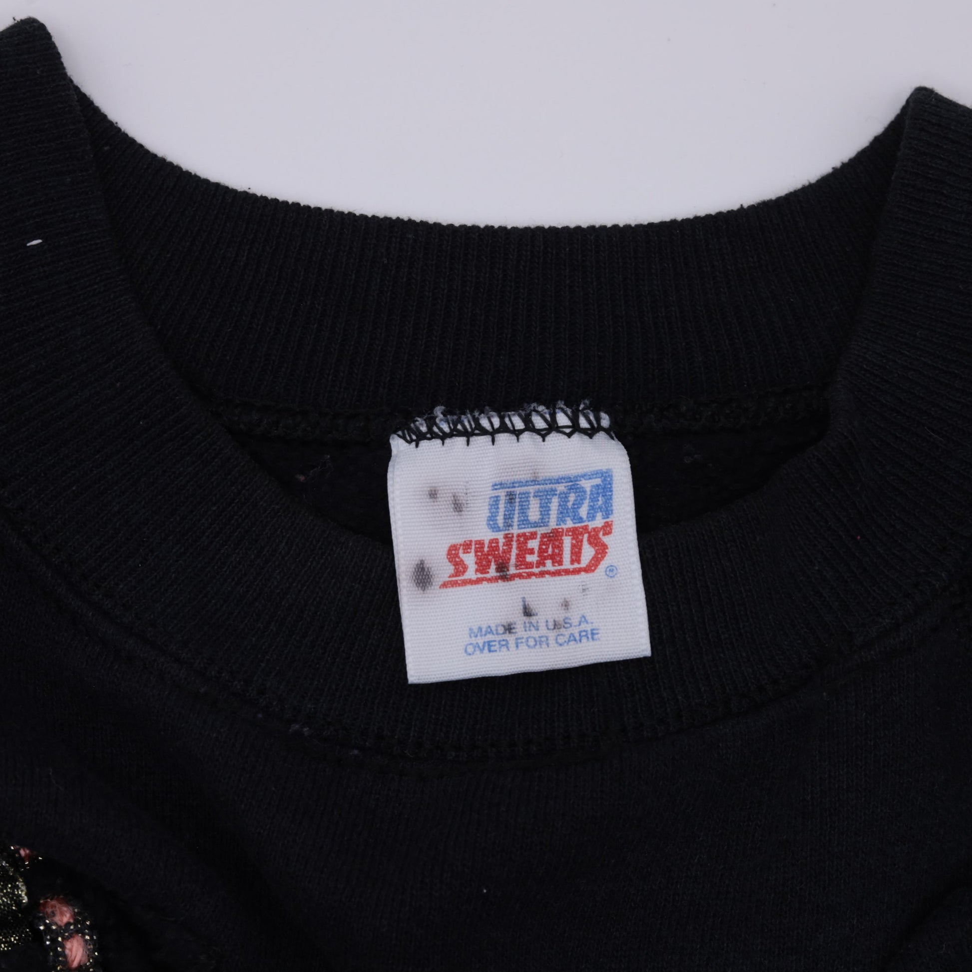 90s Black Sweatshirt Cutout Metallic Trim Raglan Crewneck Large