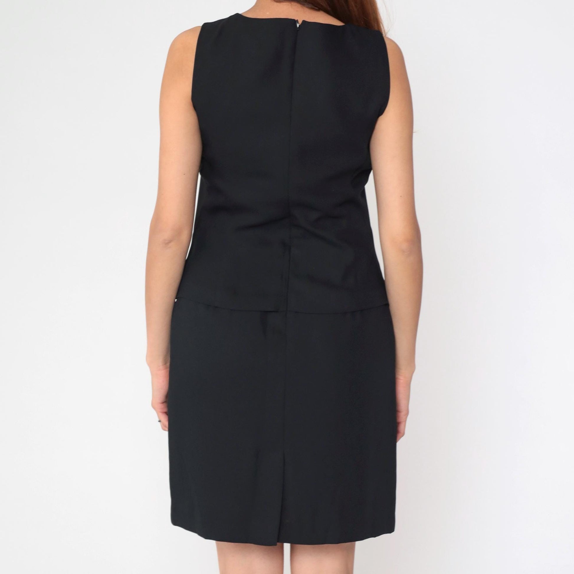 90s Black Mini Dress Soutache Trim Sleeveless Sheath Medium M