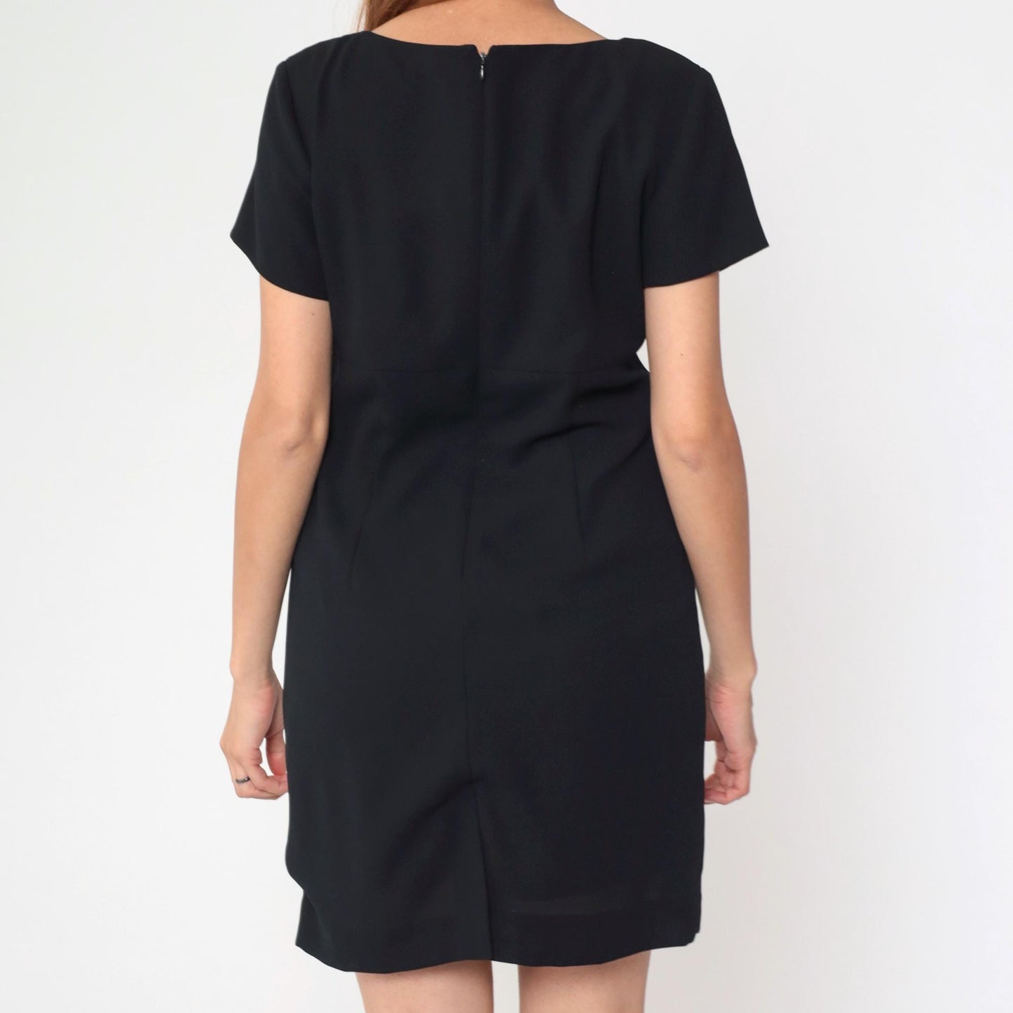 90s Black Mini Sheath Dress Empire Waist Short Sleeve Medium Petite
