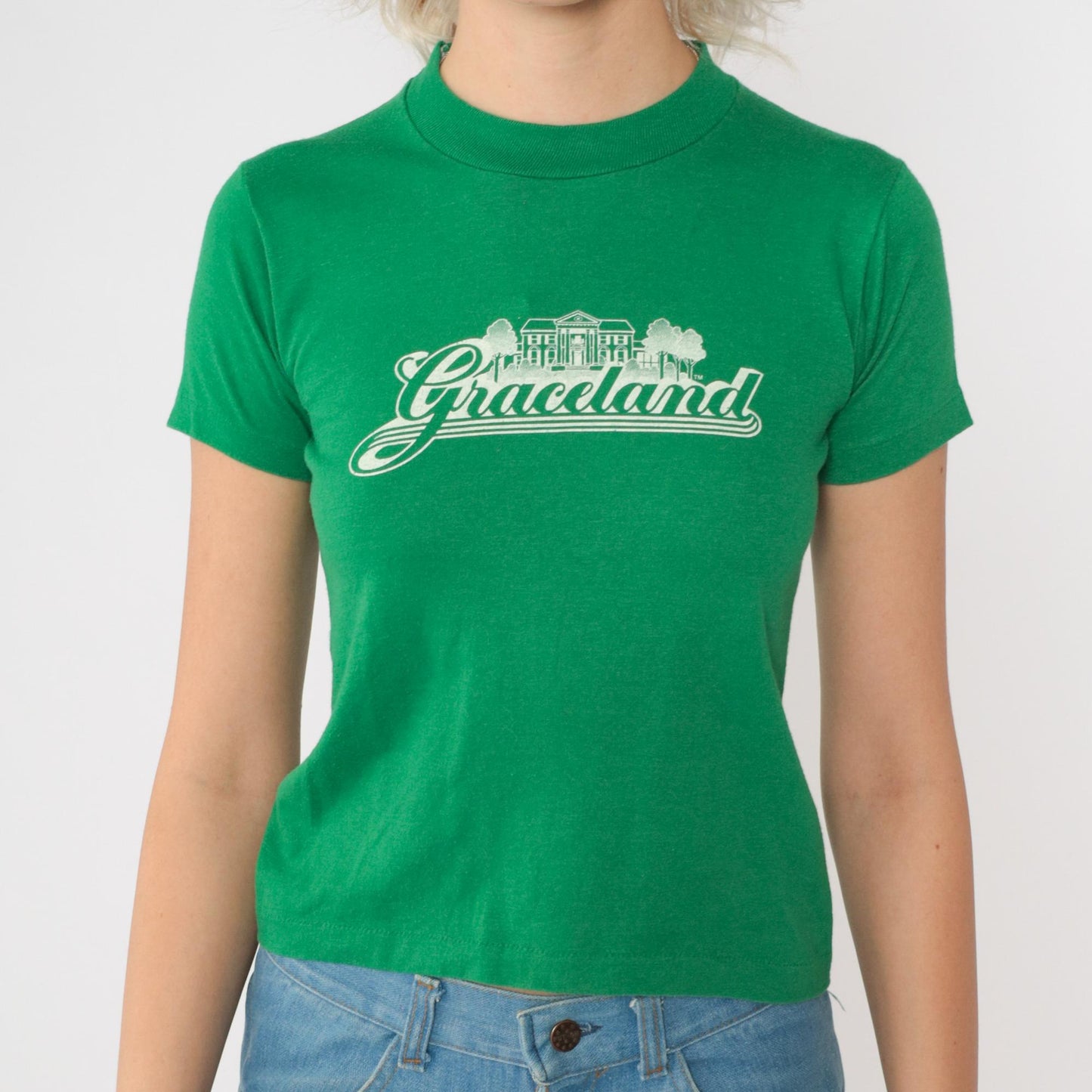 80s Graceland Memphis Tennessee Graphic T-Shirt Green Youth Medium