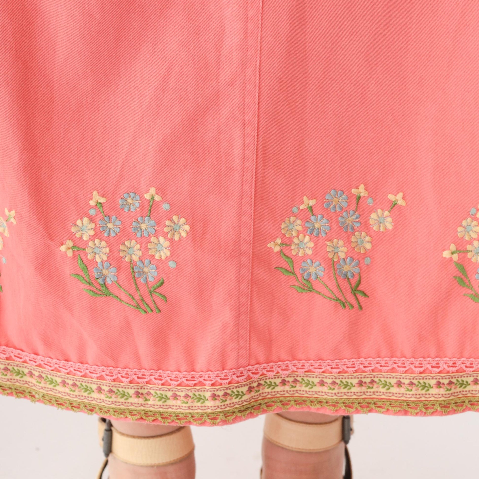 90s Pink Floral Embroidered Cotton Maxi Dress Sleeveless Large L