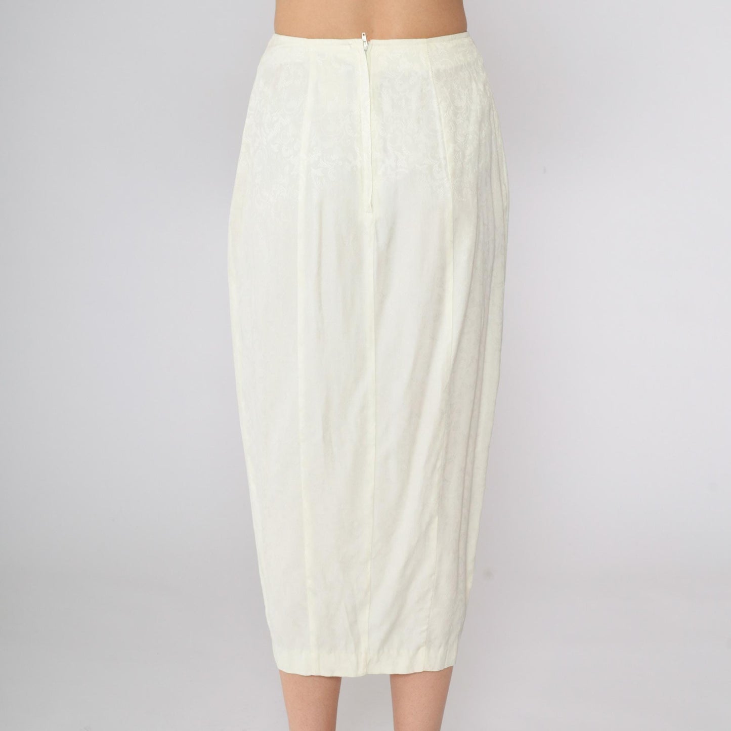 90s La Belle Cream Floral Button-Up Midi Skirt Embossed Small