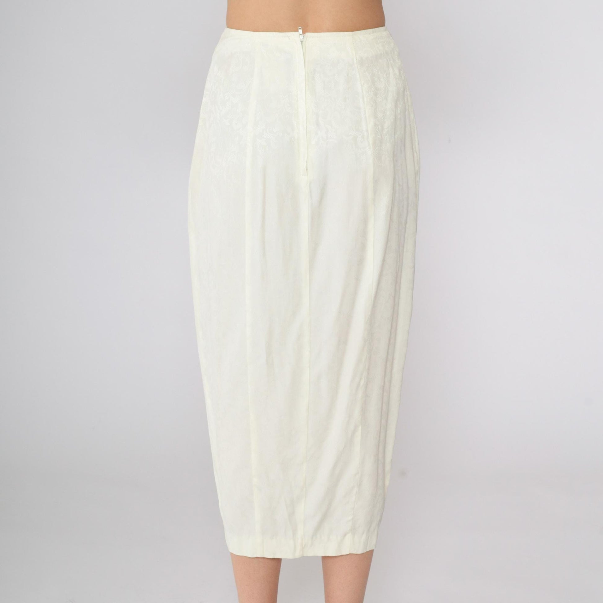 90s La Belle Cream Floral Button-Up Midi Skirt Embossed Small