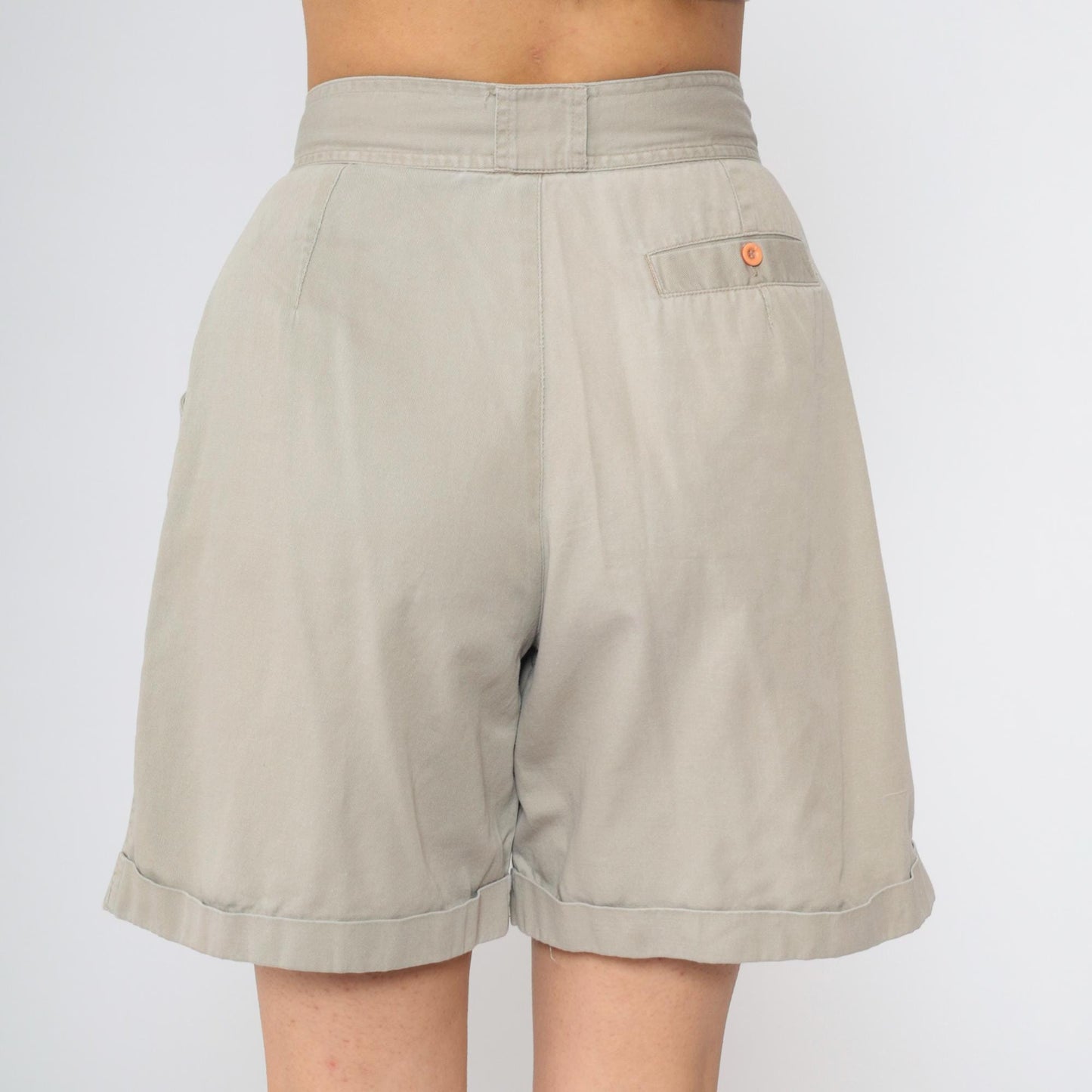 90s Khaki Pleated Shorts High Waisted Trouser Baggy Cotton Small