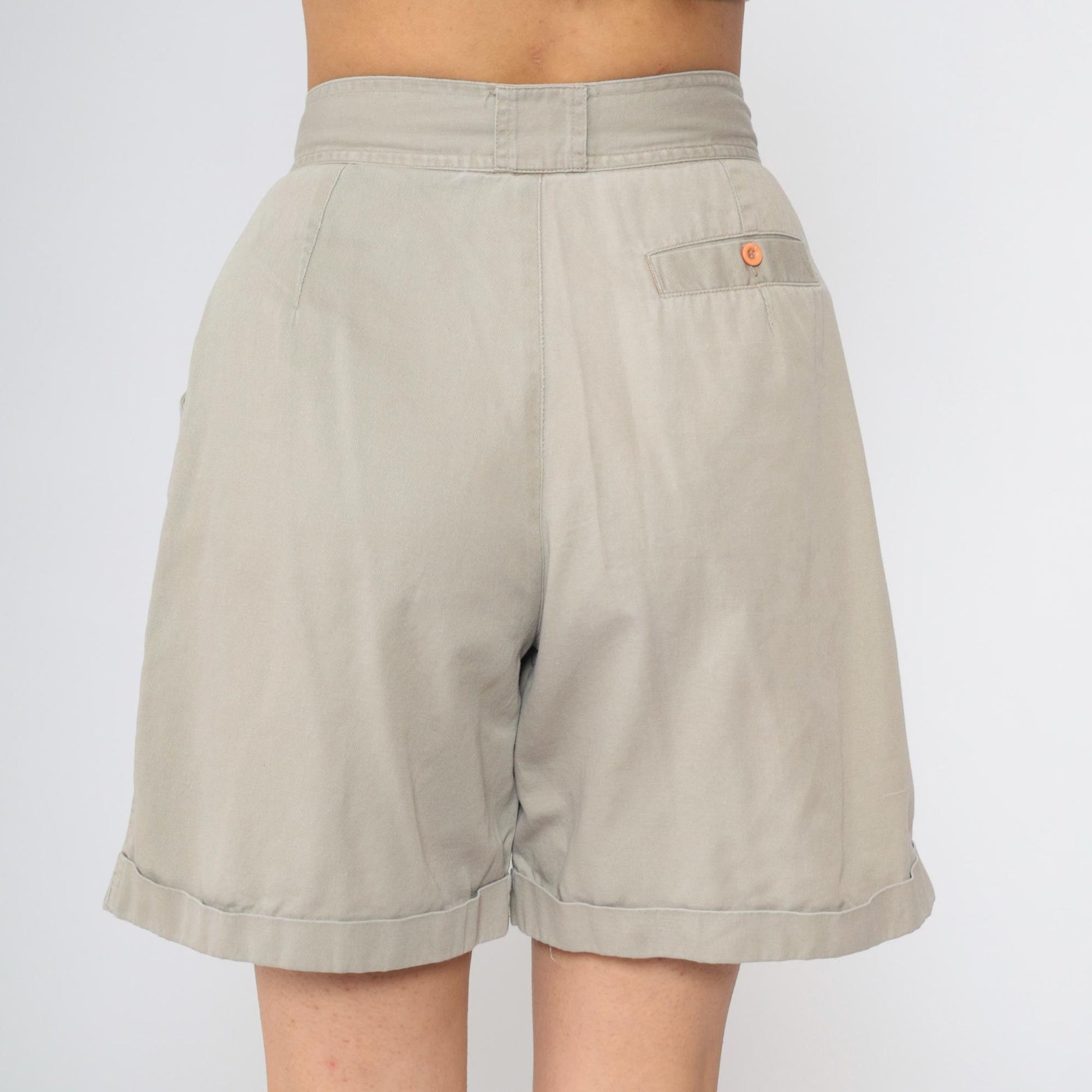 90s Khaki Pleated Shorts High Waisted Trouser Baggy Cotton Small