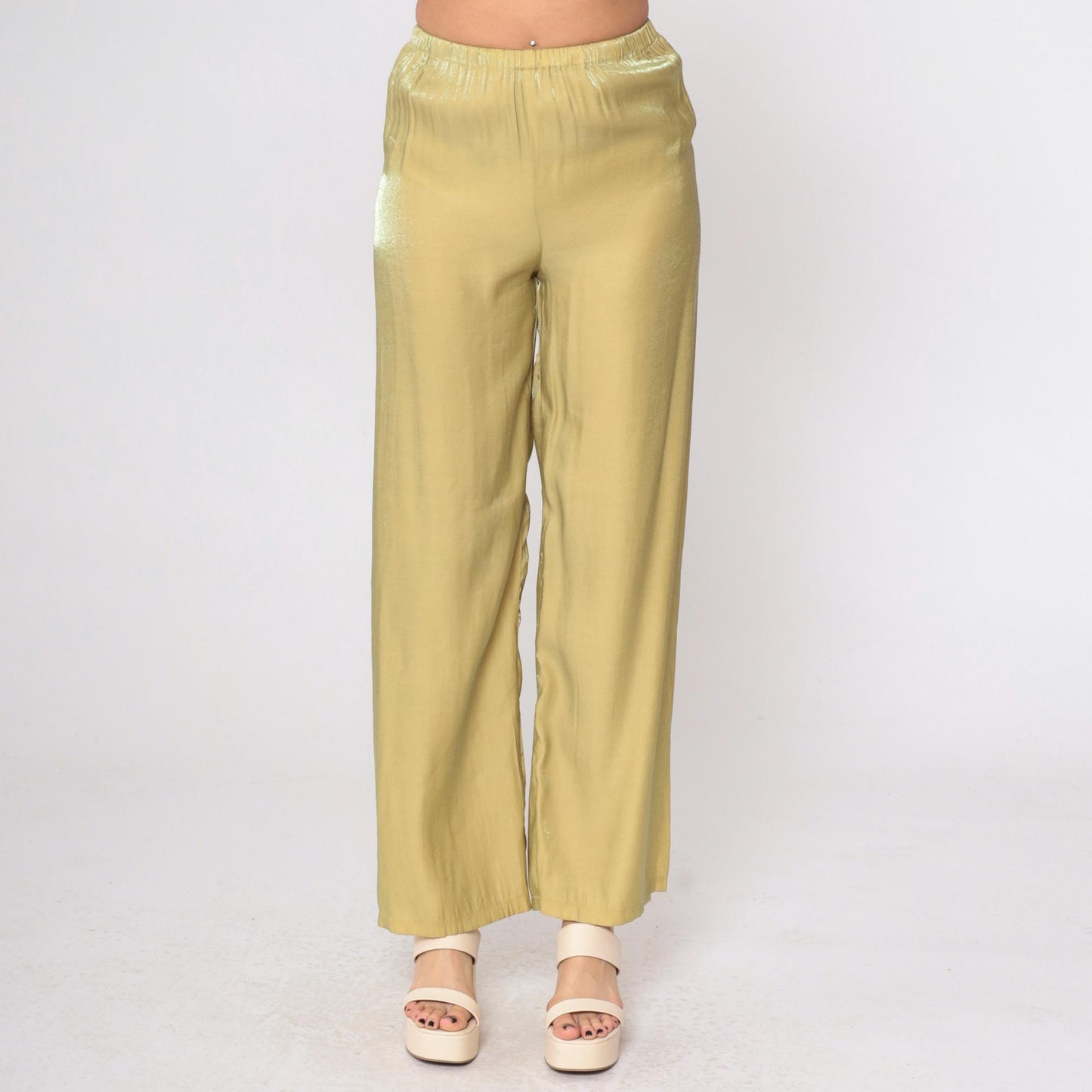 90s Iridescent Gold Metallic Straight Leg Trousers High Waist Small XS