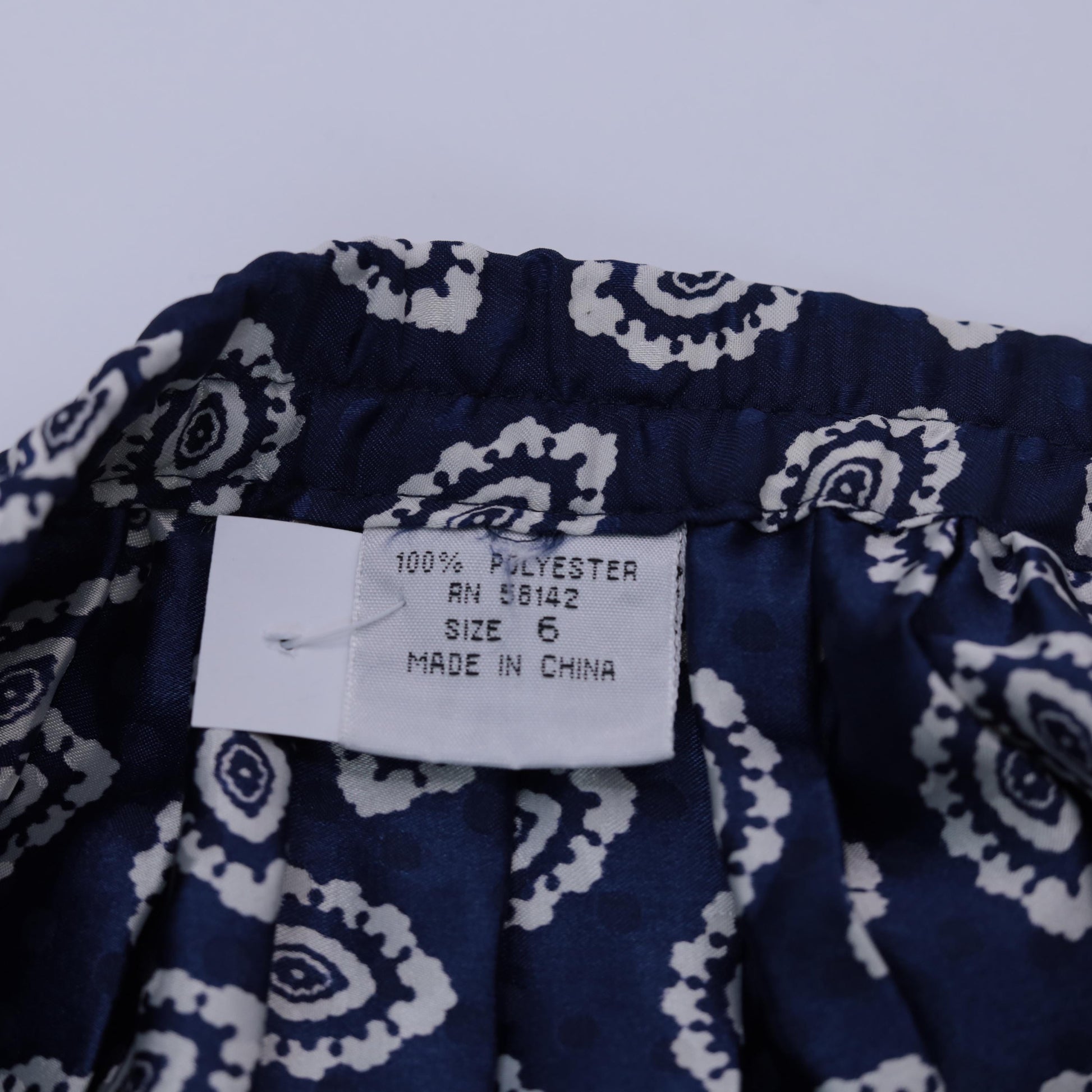 90s Geometric Midi Skirt High Waisted Pleated Blue Paisley Print Small