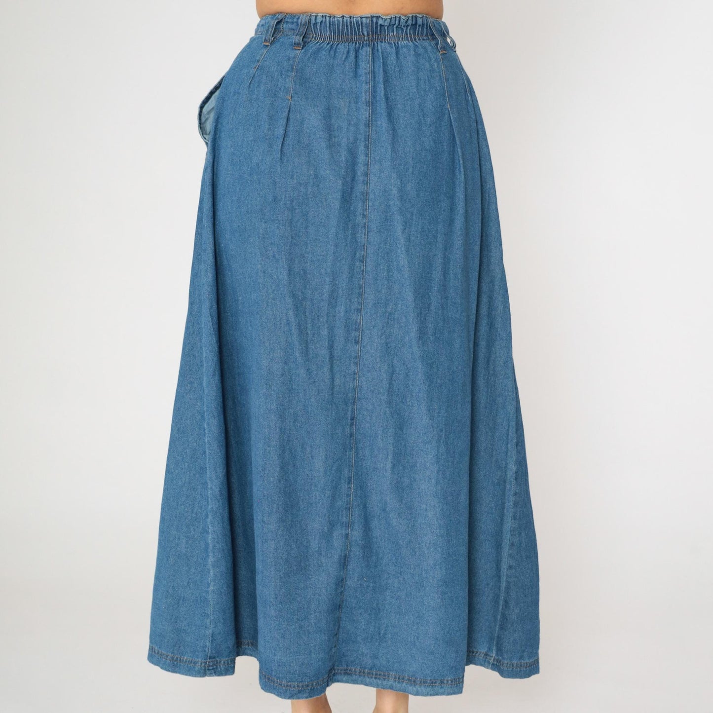 90s Marisa Canvas Denim Maxi Skirt Button Front High Waist Blue Small 6