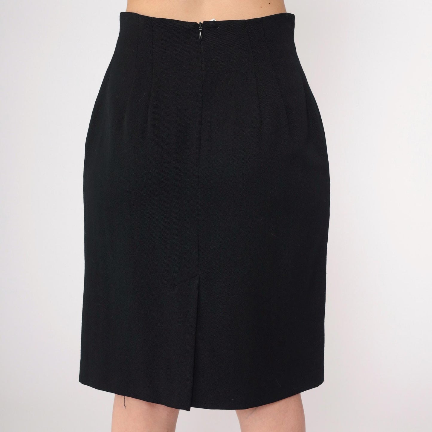90s Black Pencil Skirt High Waisted Knee Length Small
