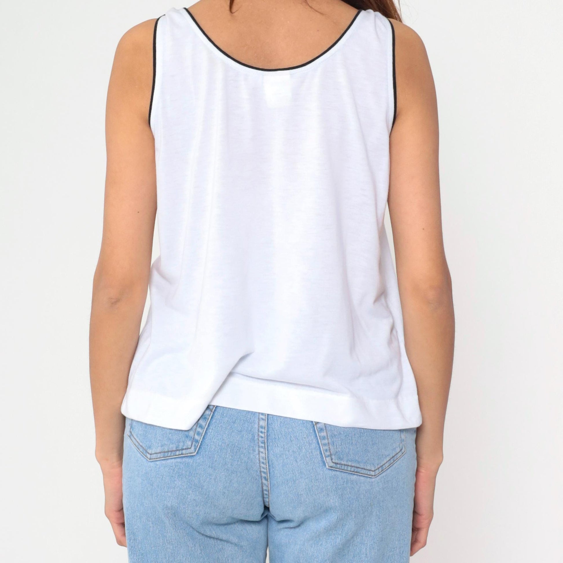 90s Tail Tank Top White Multicolor Striped V-Neck Athletic Medium Large
