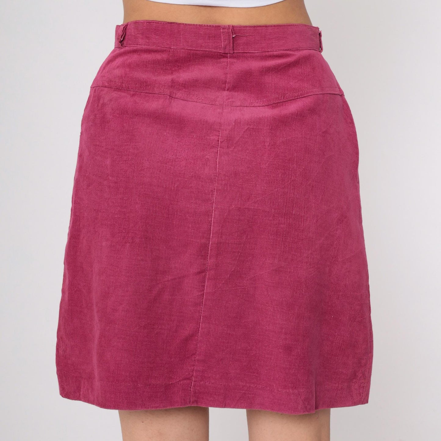 80s Corduroy Mini Skirt High Waist A-Line Pink Medium