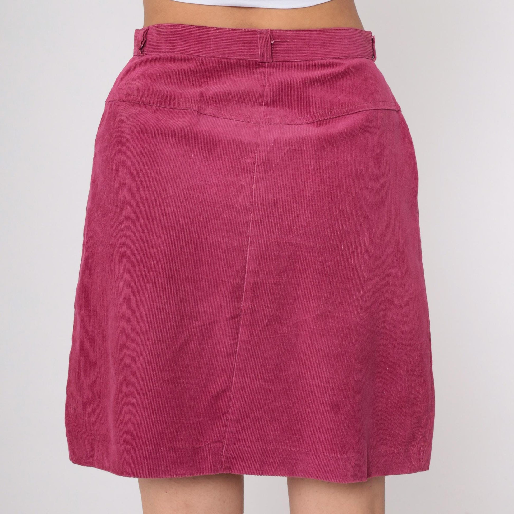 80s Corduroy Mini Skirt High Waist A-Line Pink Medium