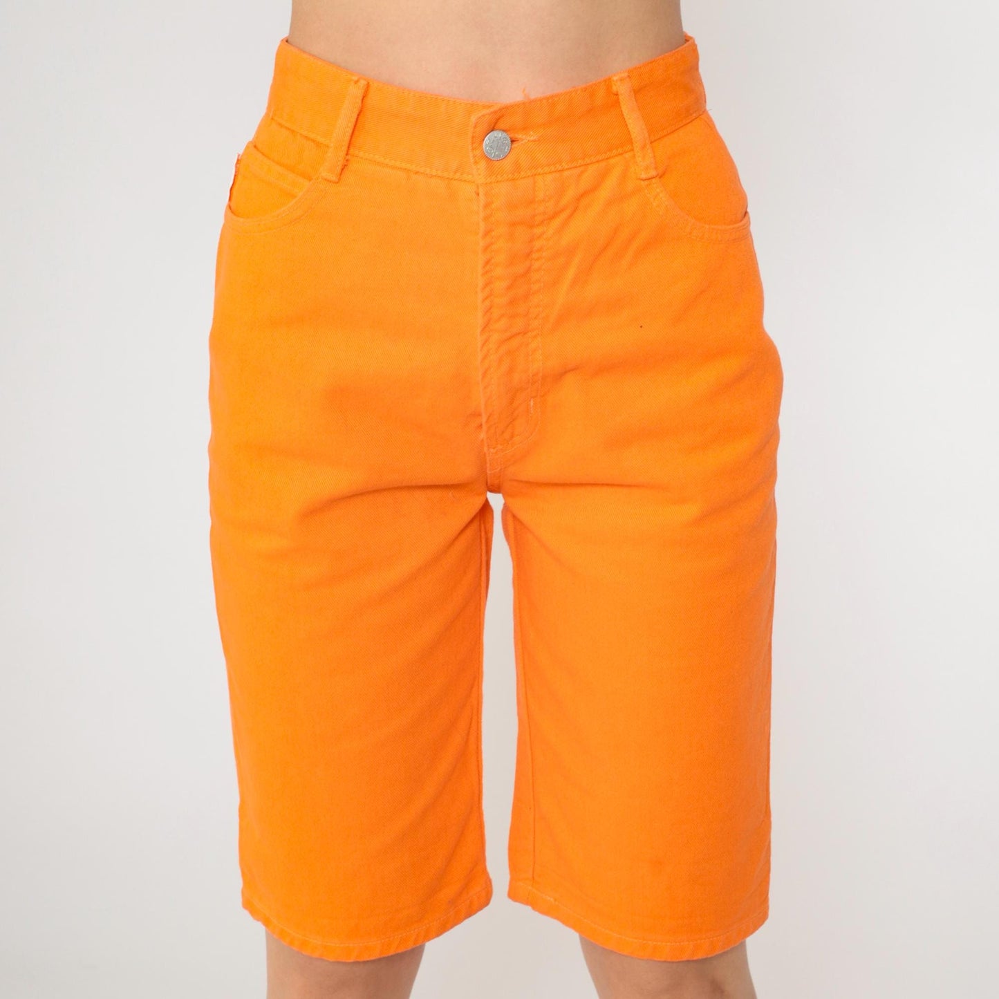 90s Bongo Denim Bermuda Shorts Bright Orange High Waist Extra Small