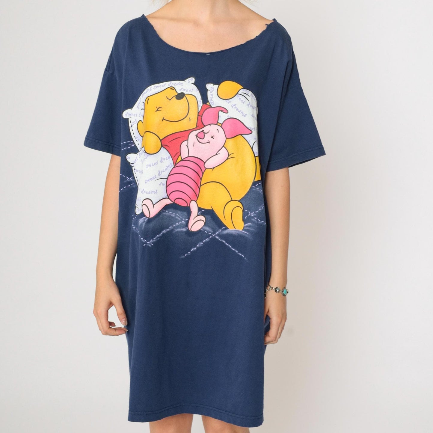90s Winnie The Pooh Piglet Pajama Dress Disney Mini Navy Blue XXL Plus Size