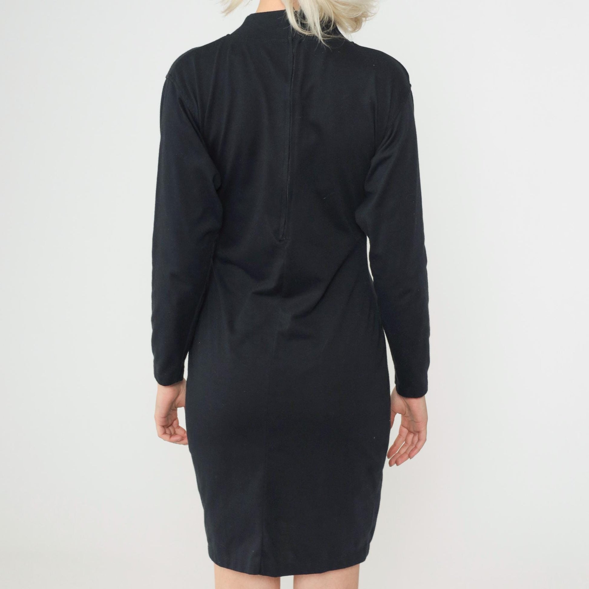 90s Gitano Black Mini Bodycon Dress Mock Neck Long Sleeve Small