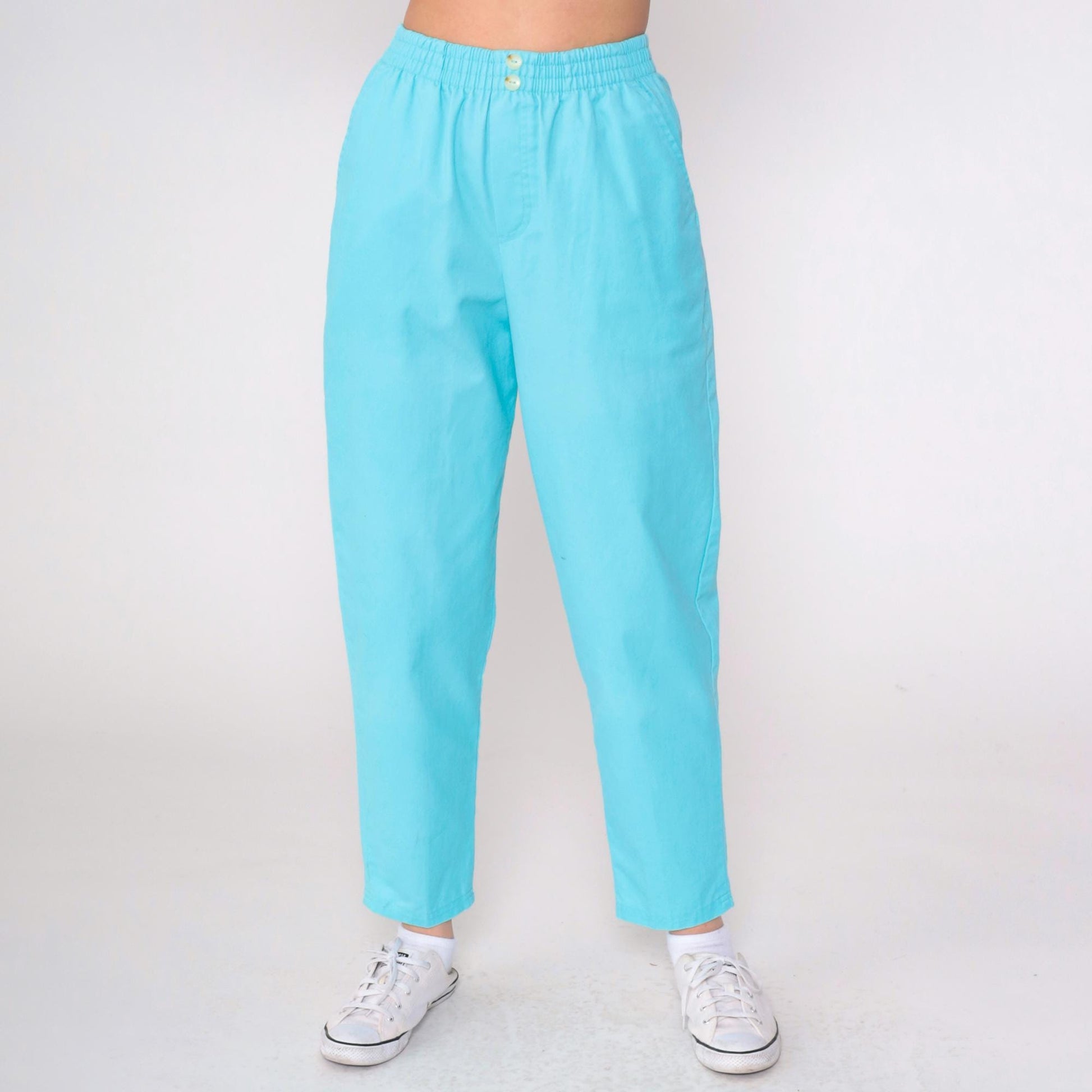 80s Bobbie Brooks Blue Tapered Pull-On Trousers Elastic Waist Petite Small