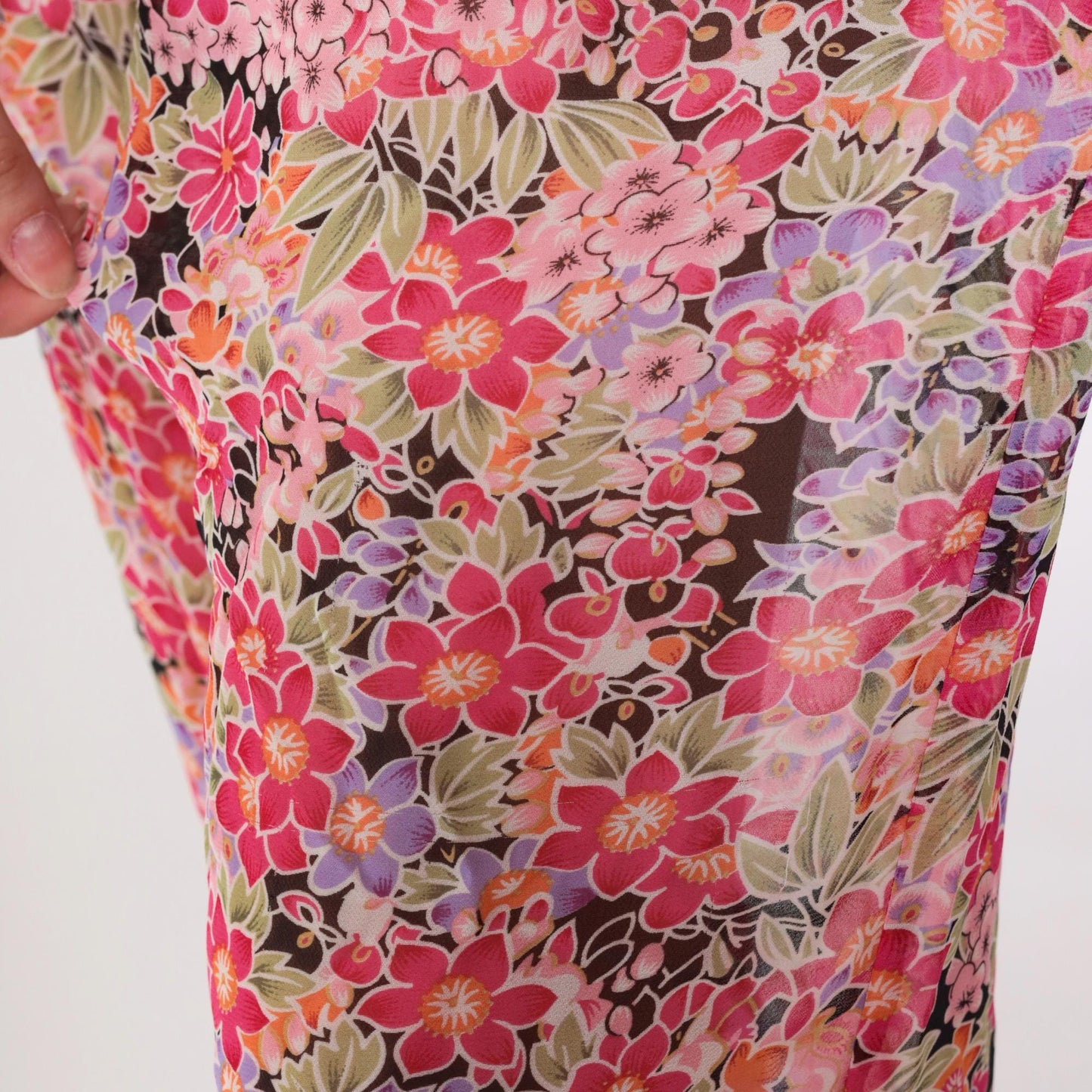 90s Sheer Floral Pink Cropped Trousers Ruffled Hem Drawstring Small