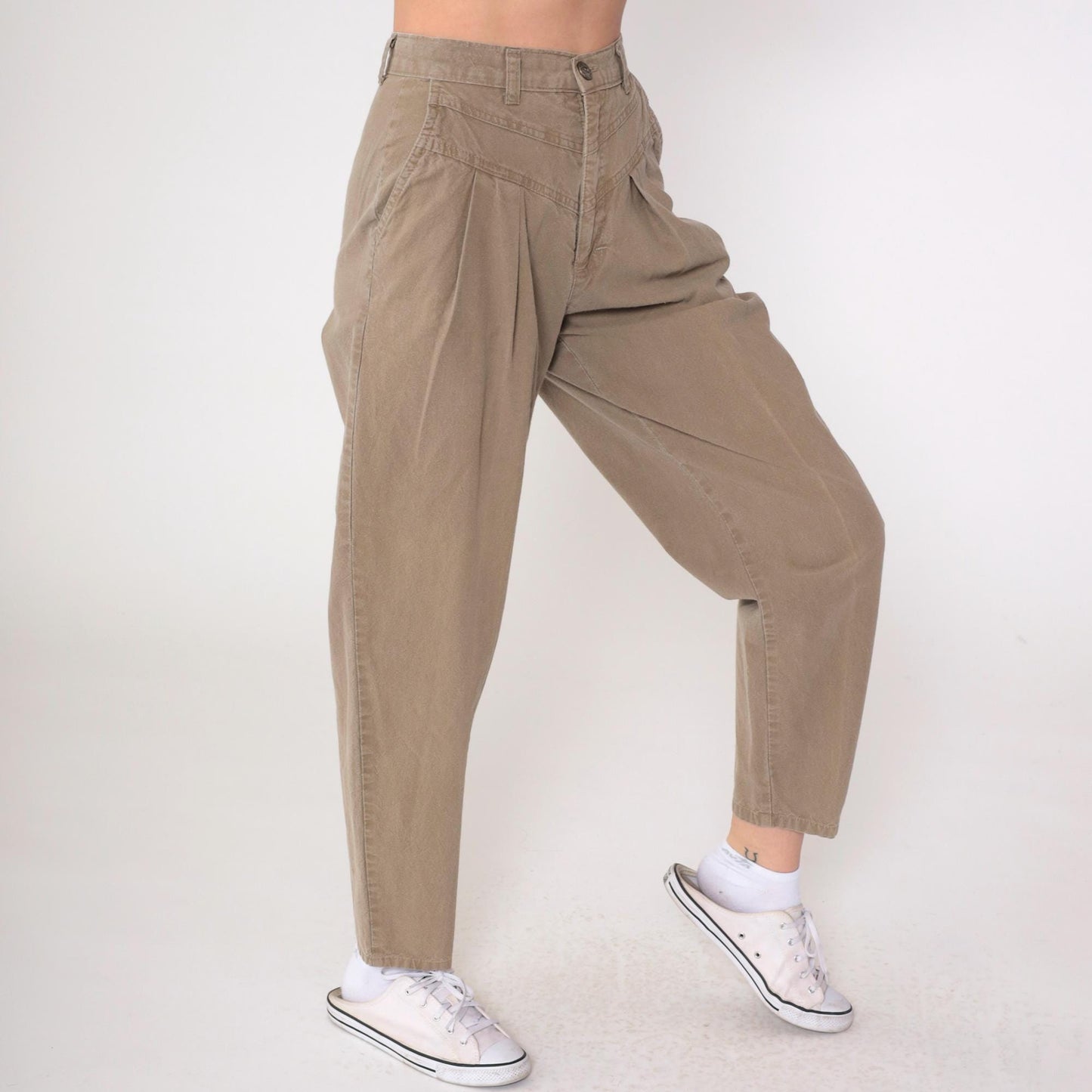 90s Cherokee Brown Cotton High-Waisted Pleated Trousers Small
