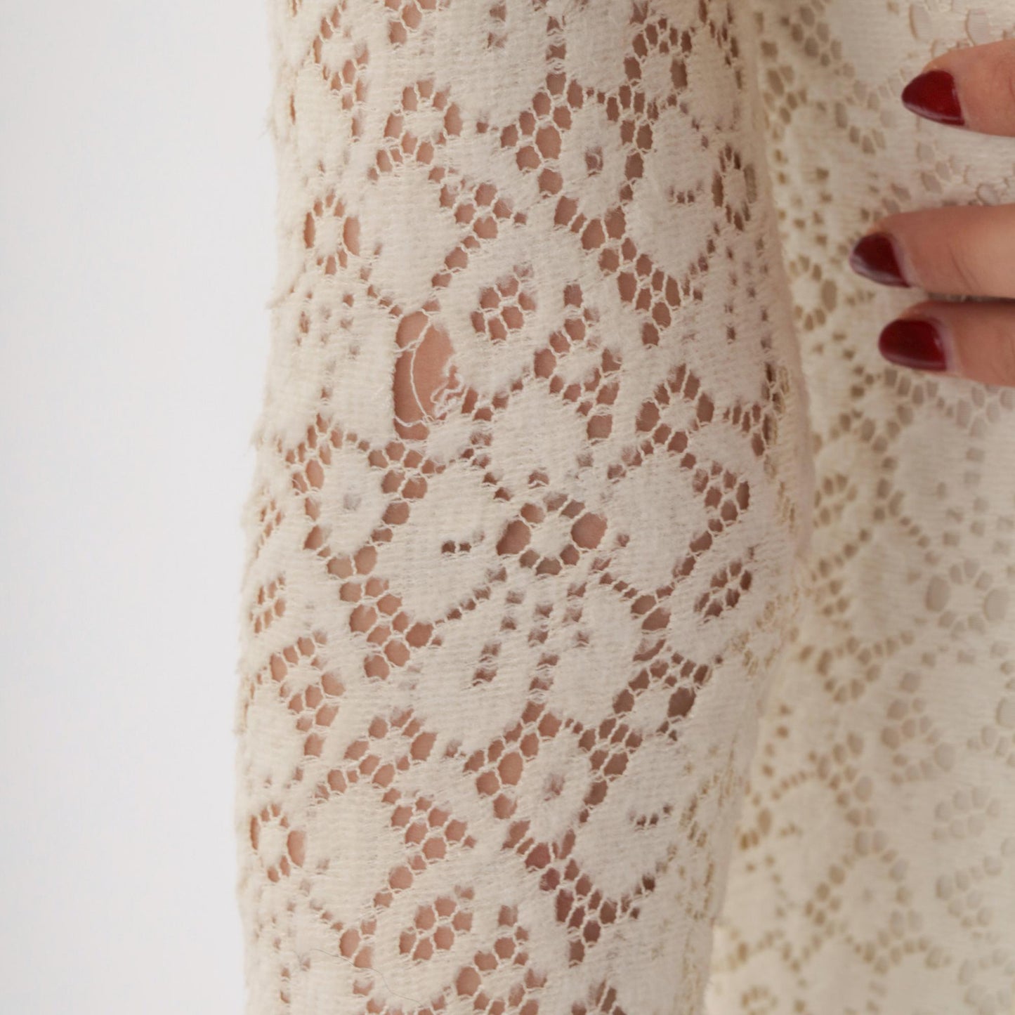 1960s Cream Lace Midi Dress Sheath Sheer Sleeve Cocktail Extra Small