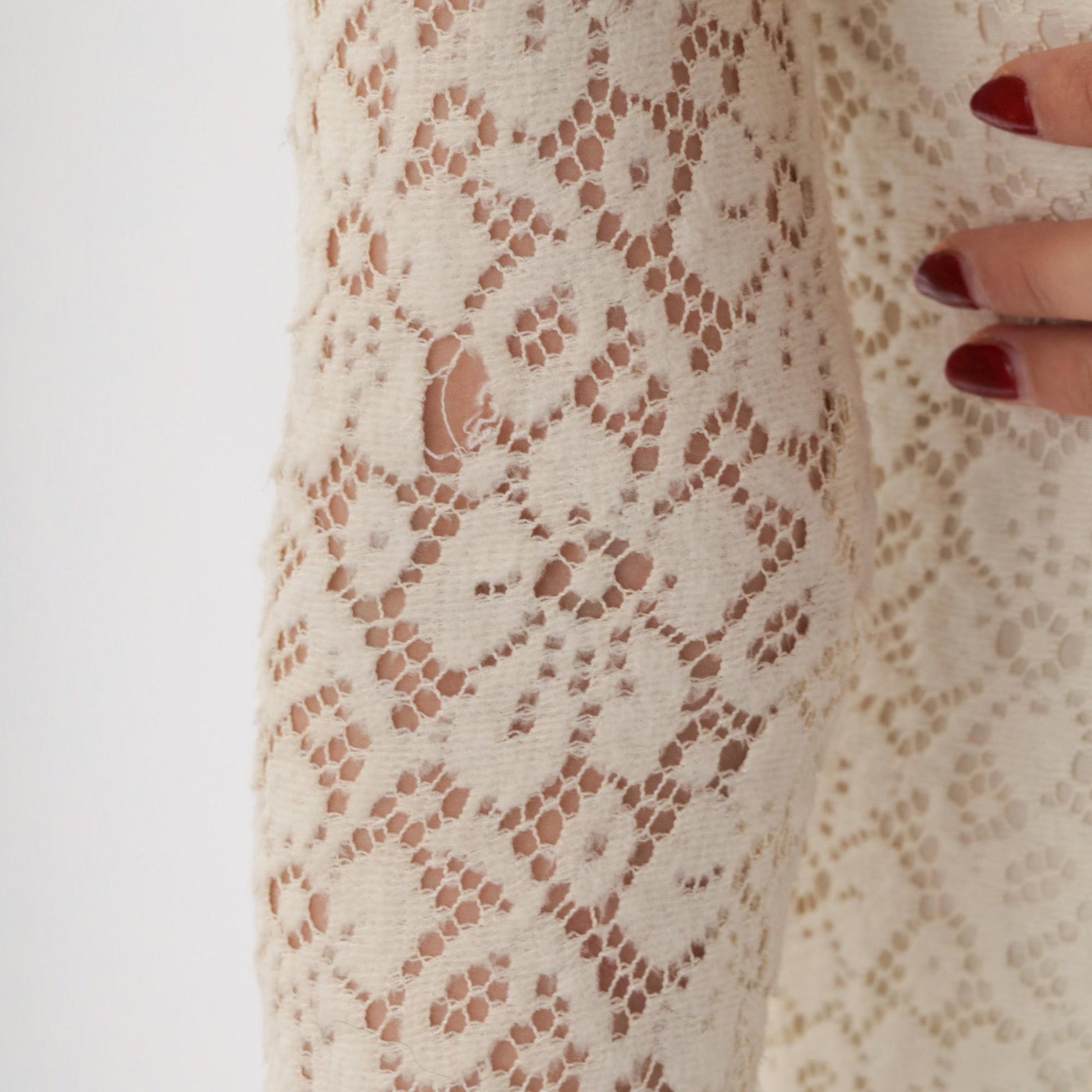 1960s Cream Lace Midi Dress Sheath Sheer Sleeve Cocktail Extra Small