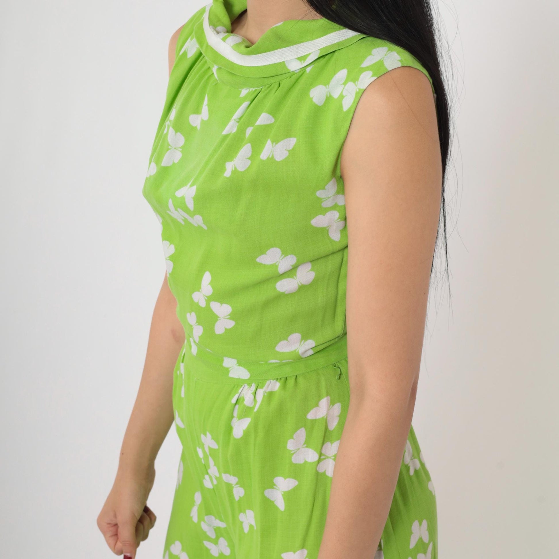 70s Butterfly Jumpsuit Wide Leg Sleeveless Mock Neck Green Small