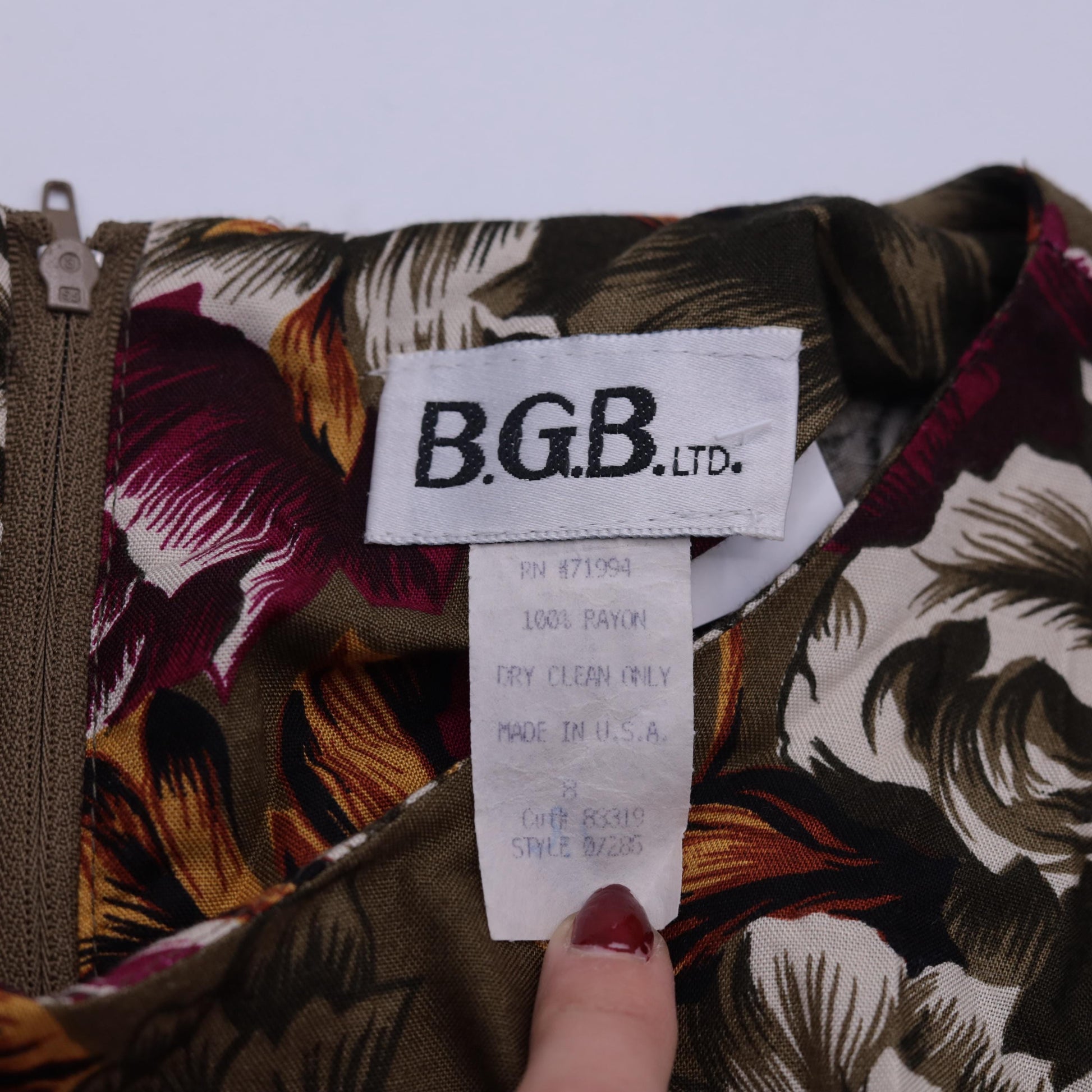 90s Olive Brown Floral Dress Puff Sleeve Basque Waist Ankle Length Medium