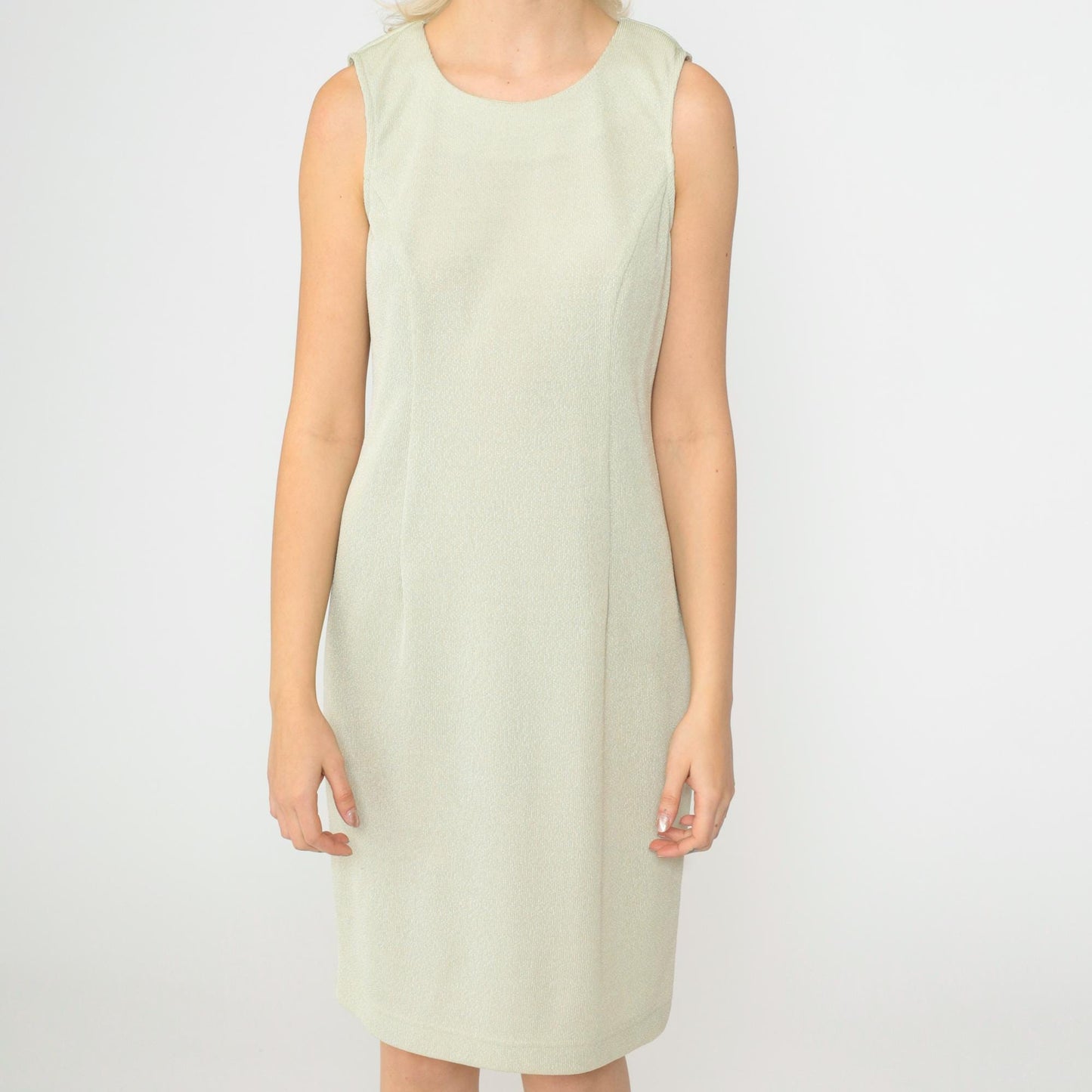 90s R&M Richards Petite Sleeveless Sheath Dress Light Sage Knee-Length Small
