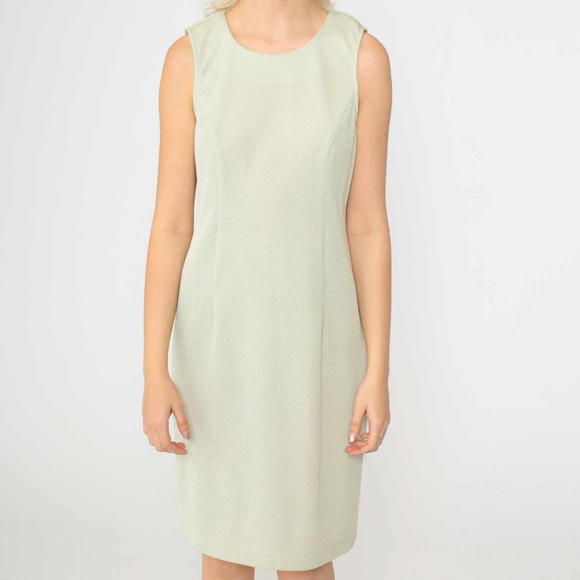 90s R&M Richards Petite Sleeveless Sheath Dress Light Sage Knee-Length Small