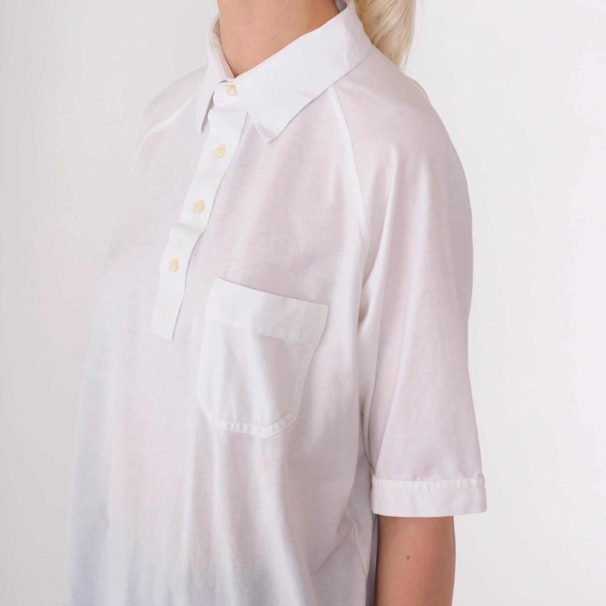 80s Tournament White Polo Shirt Raglan Sleeve Collared Large