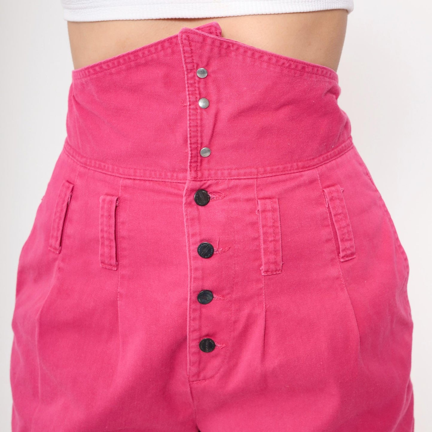 90s Palmettos Hot Pink Denim Shorts High Waisted Pleated Jean Shorts Medium 9