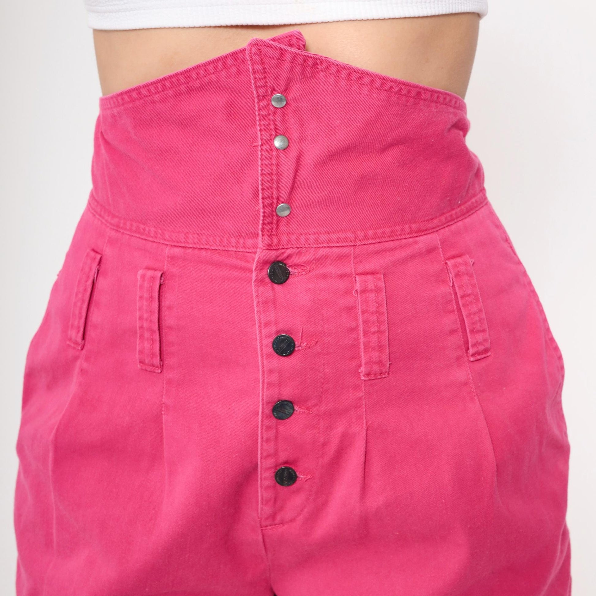 90s Palmettos Hot Pink Denim Shorts High Waisted Pleated Jean Shorts Medium 9
