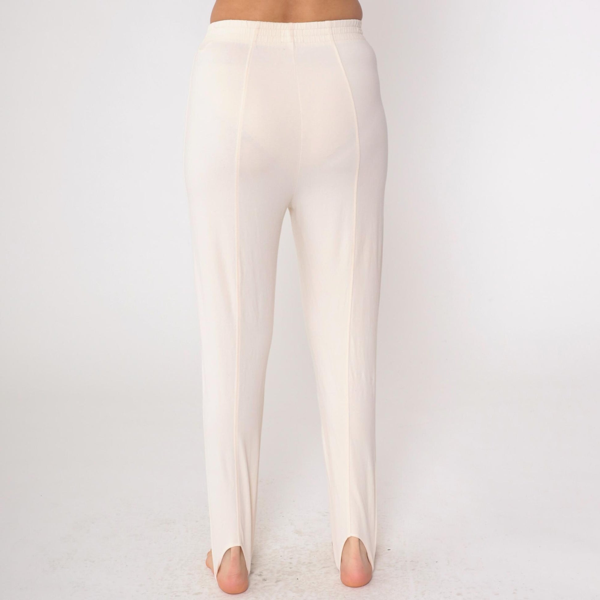 90s Cream Stirrup Pants Tapered High Waist Cotton Petite Medium