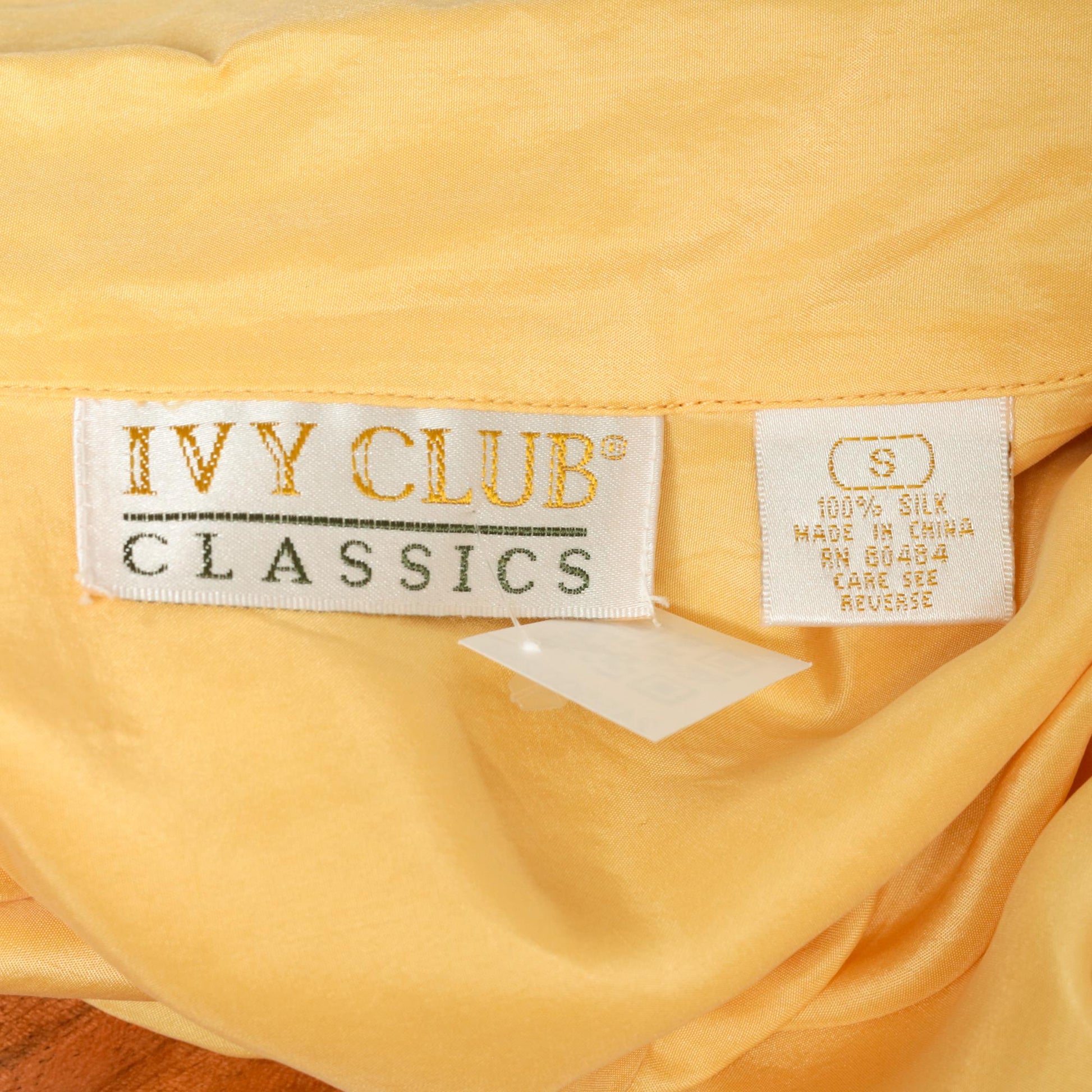 90s Ivy Club Classics Yellow Silk Button-Up Blouse Long Sleeve Small S