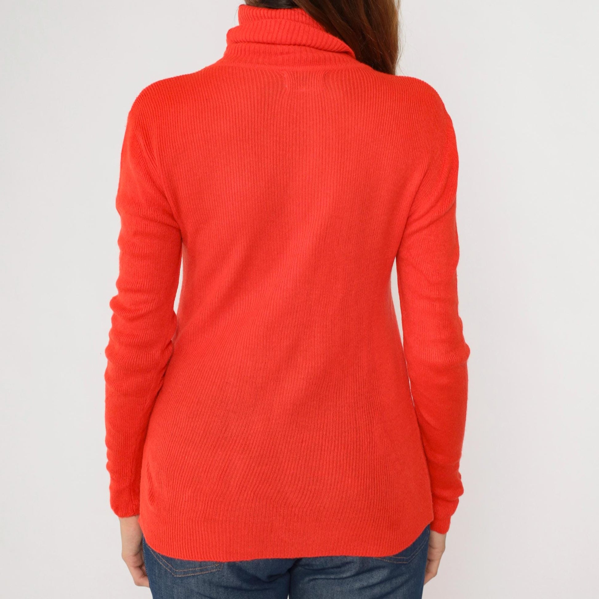 70s Red Ribbed Knit Turtleneck Sweater Pullover Medium