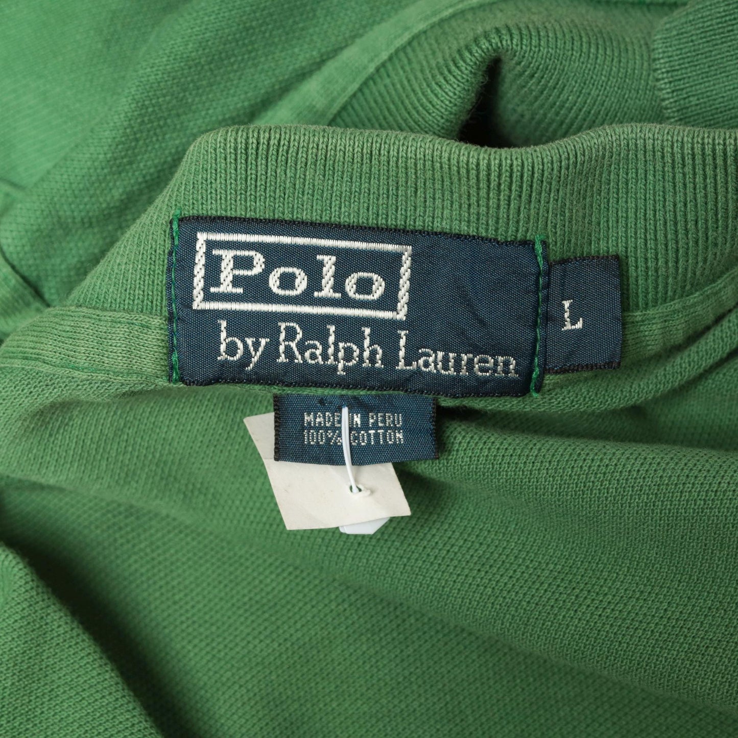90s Ralph Lauren Polo Shirt Green Cotton Quarter-Button Collared Large L