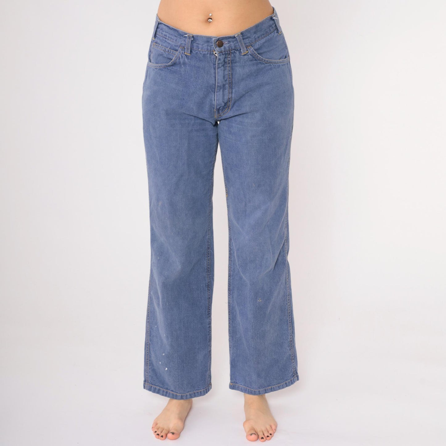 70s Bell Bottom Jeans Denim Mid Rise Blue Jean Team Medium