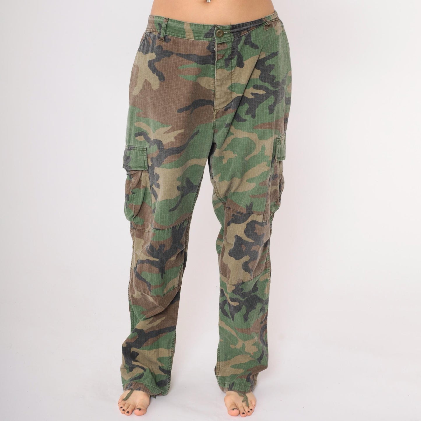 90s Camo Army Cargo Pants Olive Green Drawstring Ankle Extra Large XL