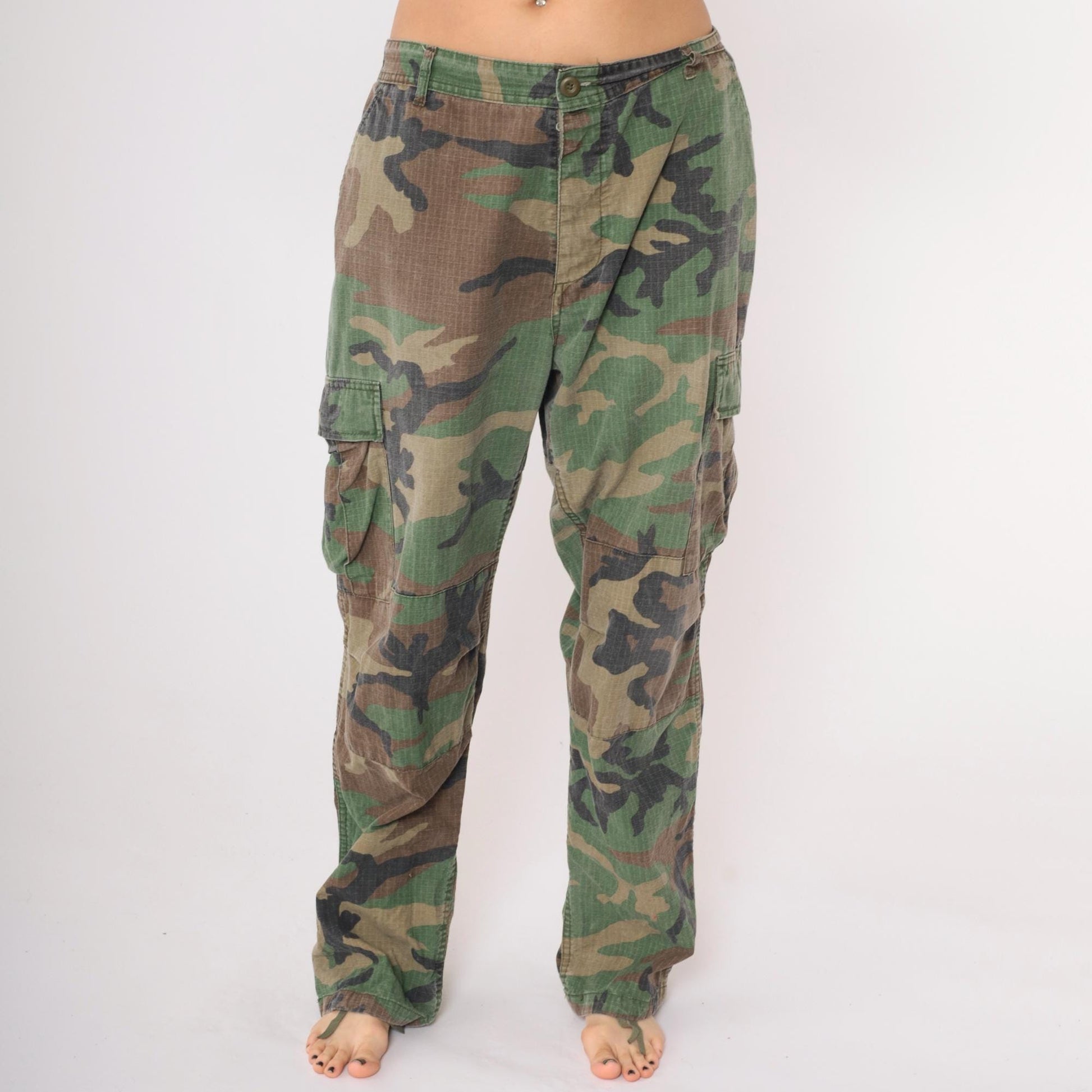 90s Camo Army Cargo Pants Olive Green Drawstring Ankle Extra Large XL