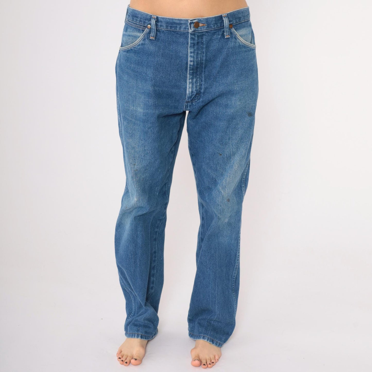 90s Wrangler Straight Leg High Rise Jeans Blue Denim Men's 36x34