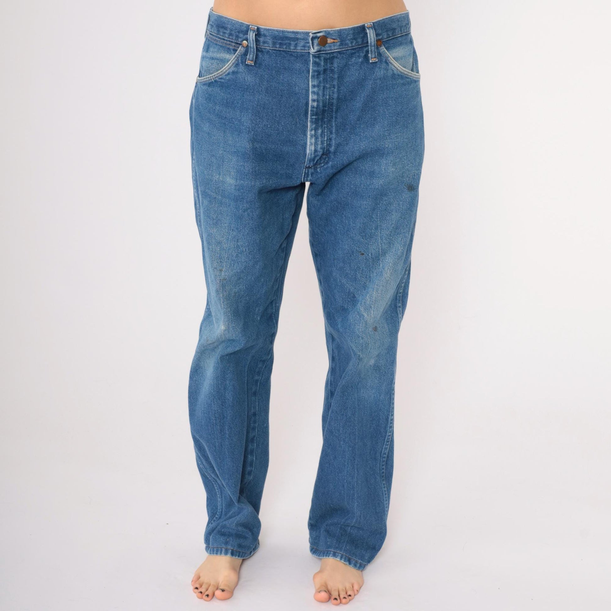 90s Wrangler Straight Leg High Rise Jeans Blue Denim Men's 36x34