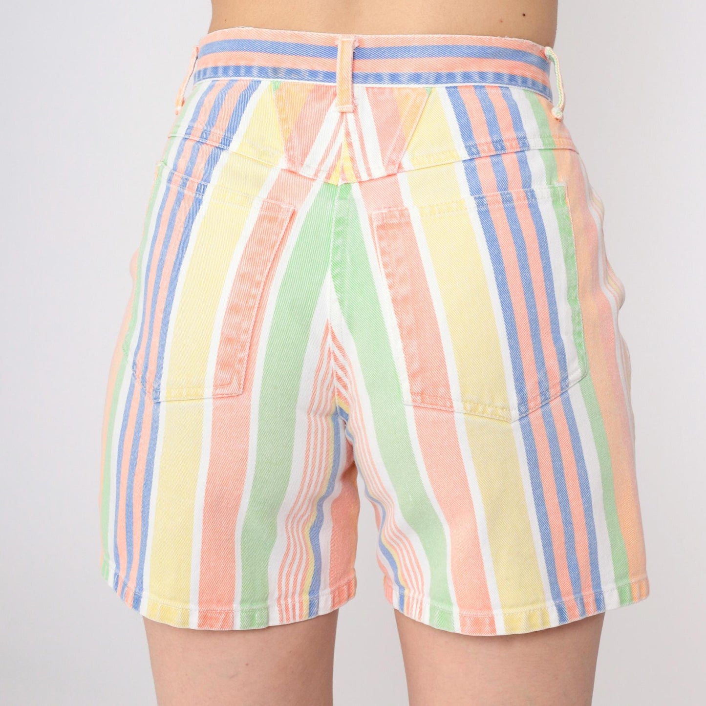 90s Good Fellows Rainbow Striped Denim Shorts High Waist Multicolor Extra Small