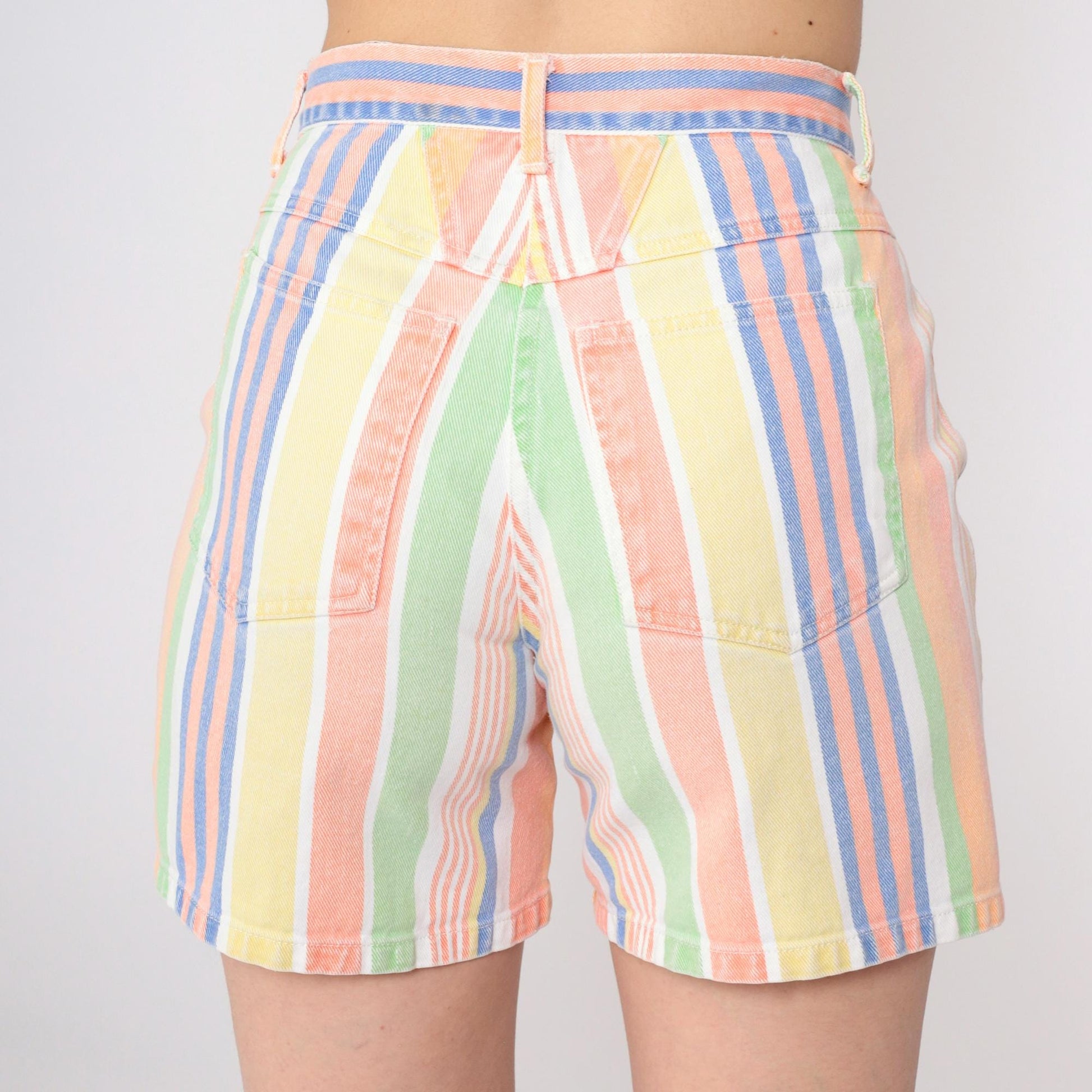 90s Good Fellows Rainbow Striped Denim Shorts High Waist Multicolor Extra Small