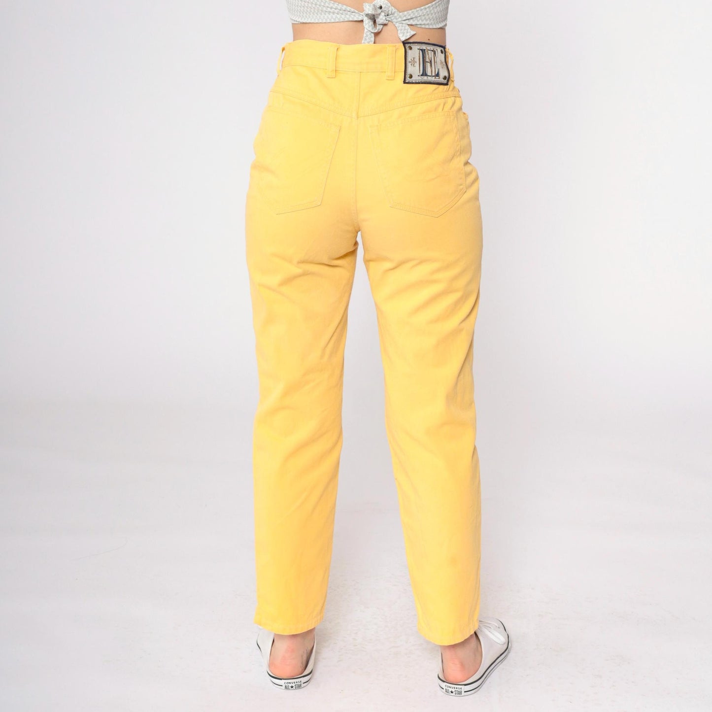 90s Escada Yellow Cotton High-Waisted Slim Trousers Small 29