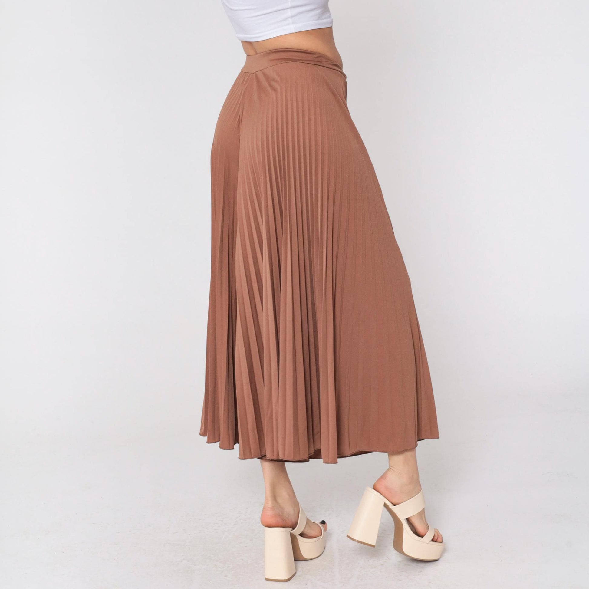 Y2K Brown Pleated Palazzo Pants High Waisted Wide Leg Small Medium