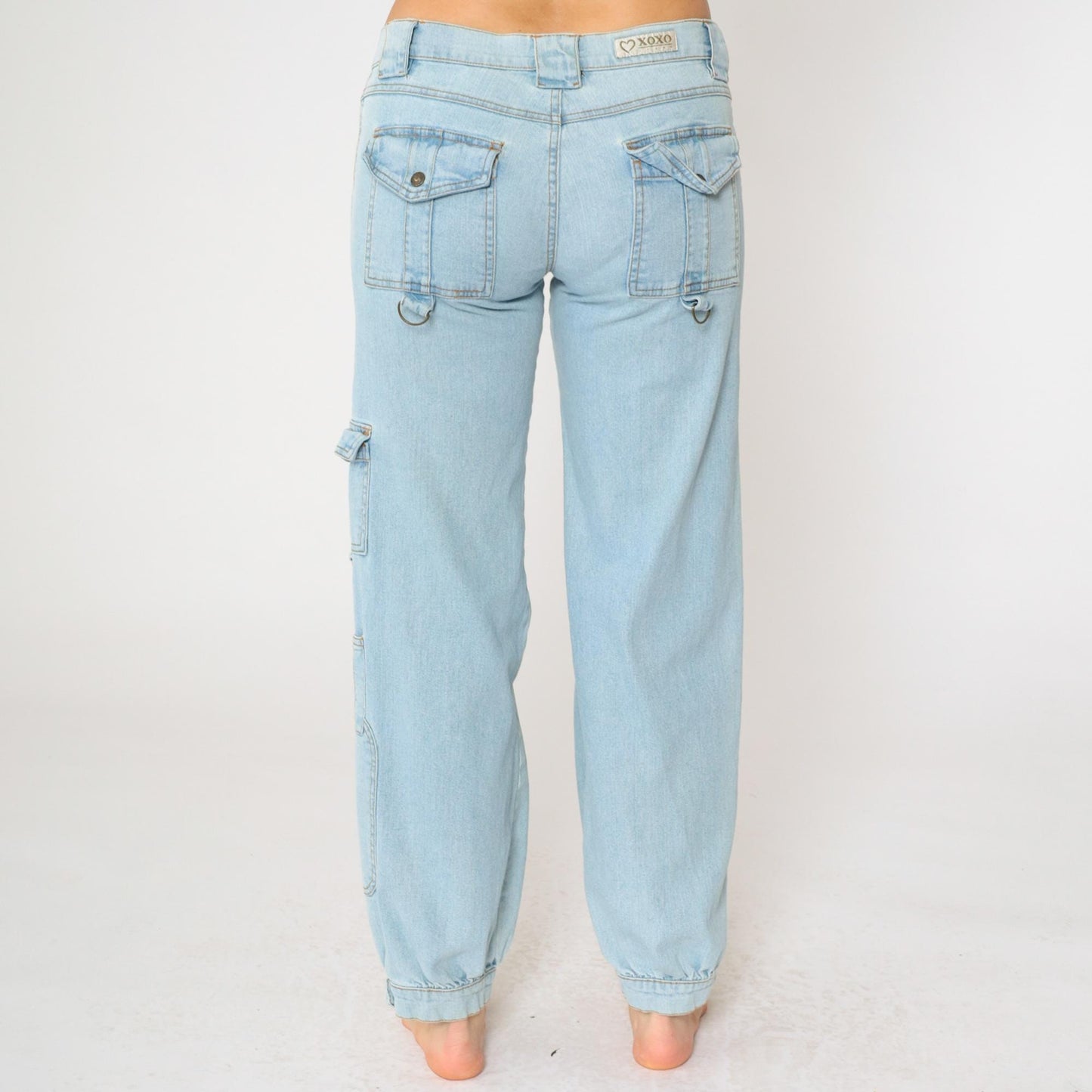 00s XOXO Cargo Jeans Light Blue Low Rise Straight Leg Small 5/6